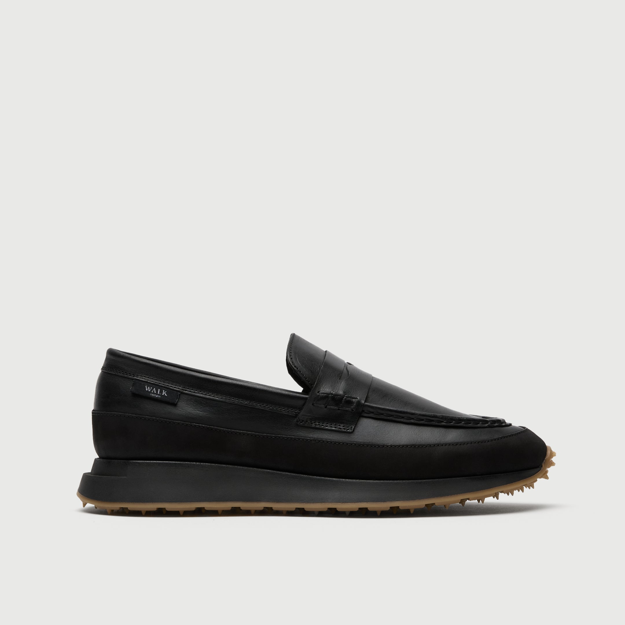 Walk London Battersea Saddle Hybrid Loafer in black leather side view