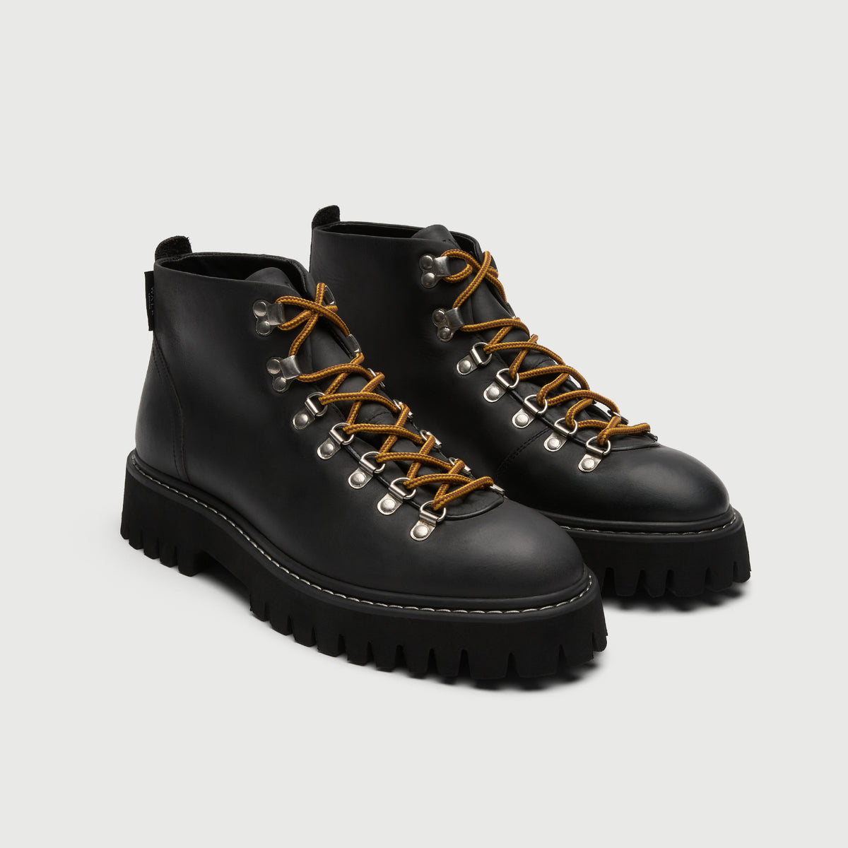 Walk London Blackheath Hiking Boots in black leather three quarter view