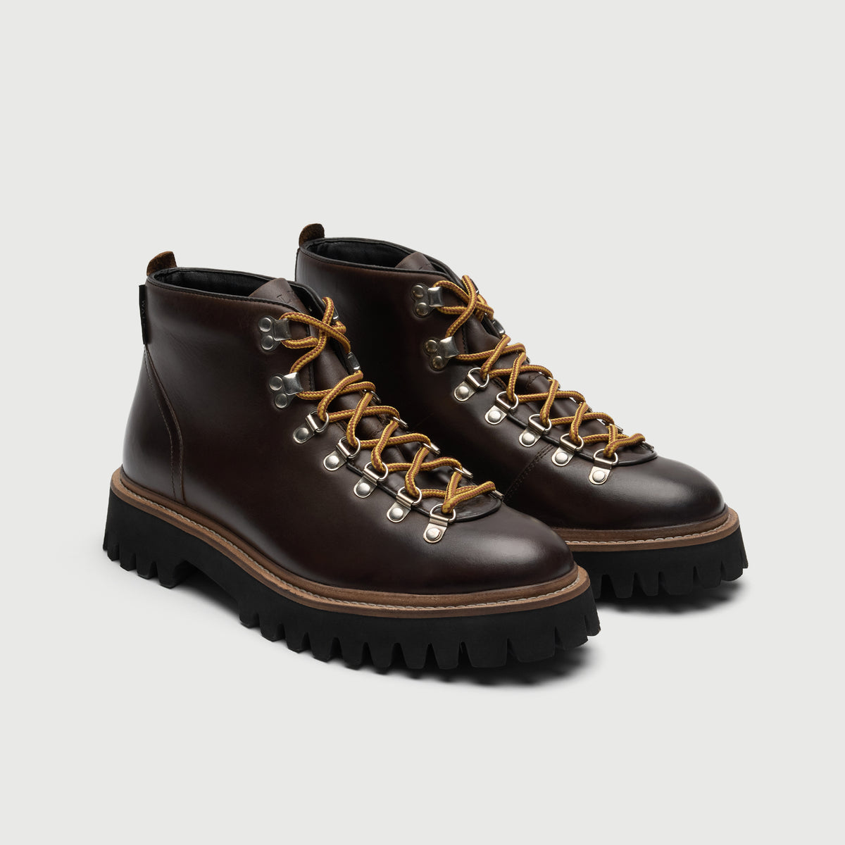 Walk London Blackheath Hiking Boots in brown leather three quarter view