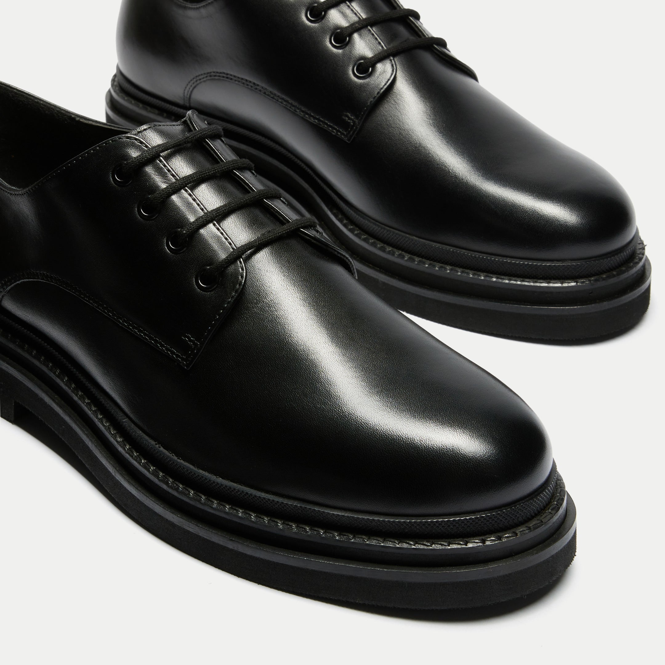 Walk London Mens Brooklyn Derby Shoe Black Leather