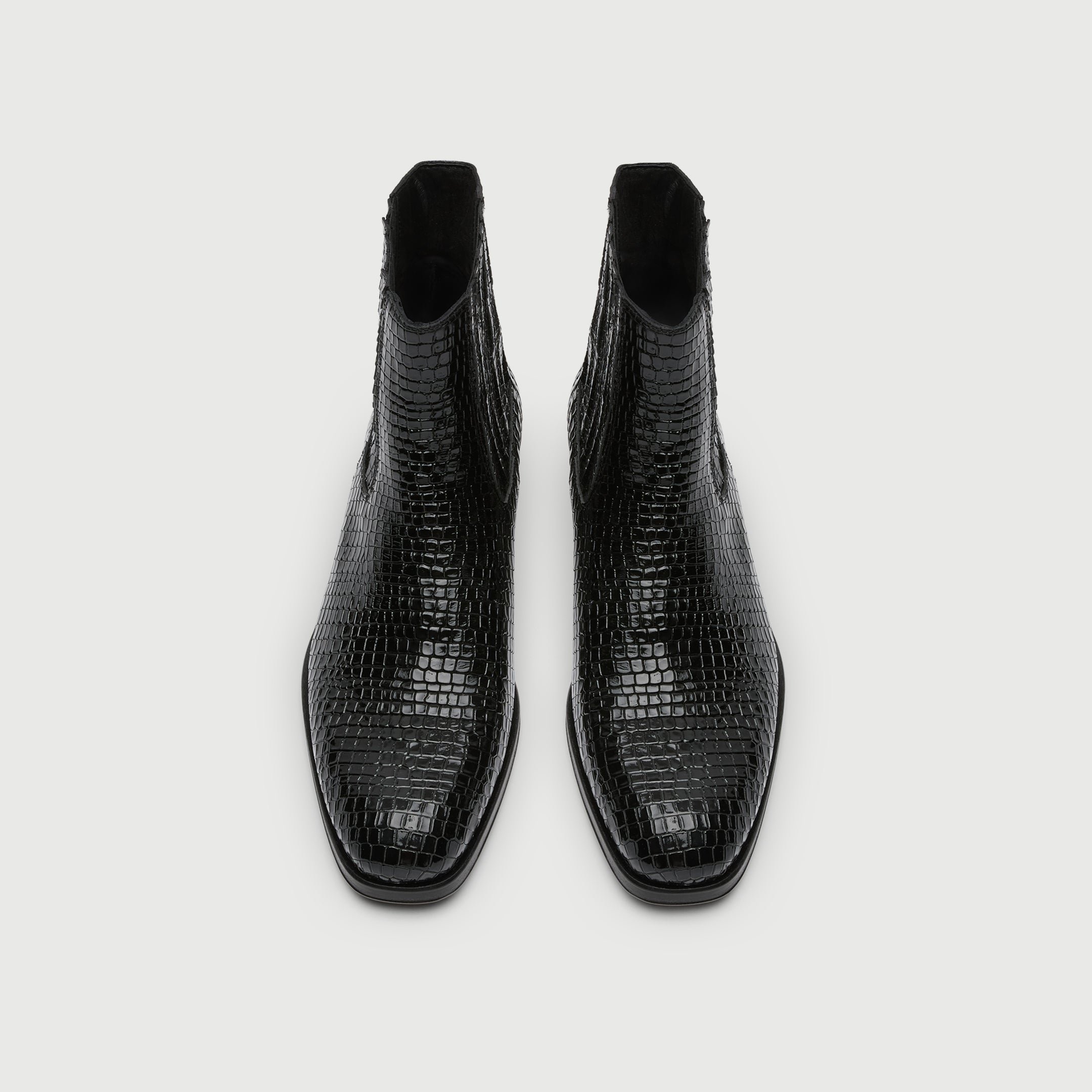 Walk London Lennon Cuban Black textured ankle boot on a light grey background