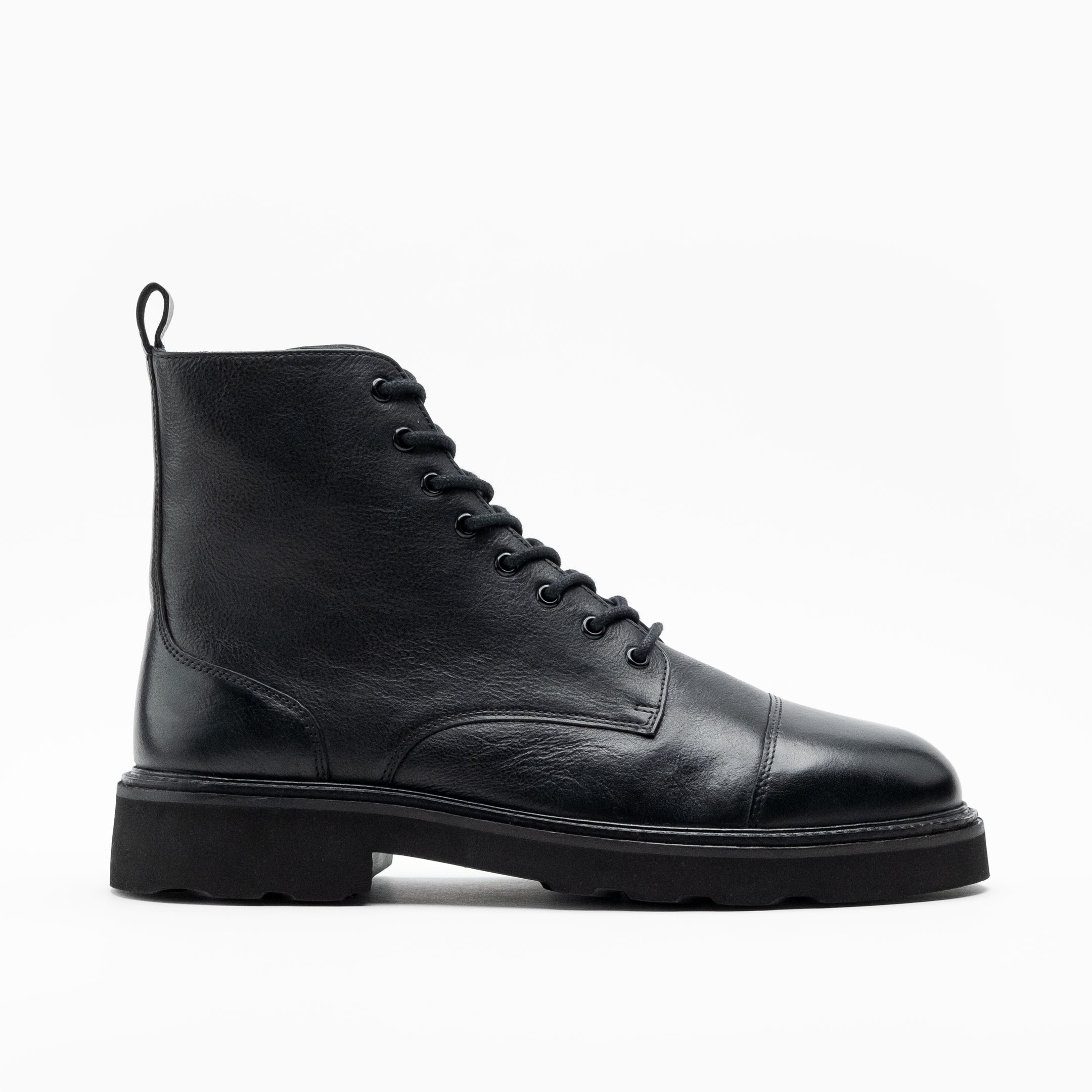 Walk London Mens - Max Toe Cap Boot - Black Leather