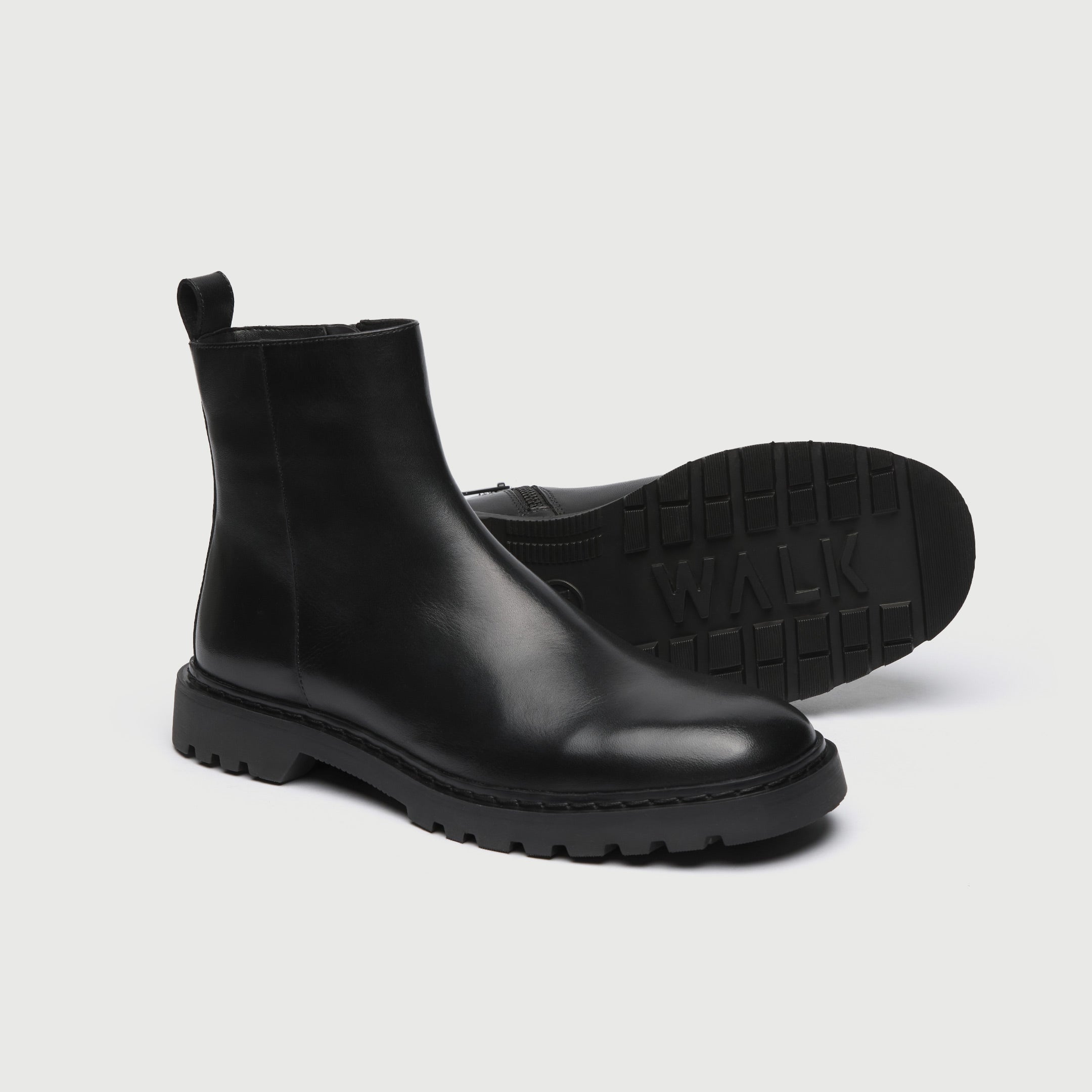 WALK London Mens Milano Inside Zip Boot in Black Leather