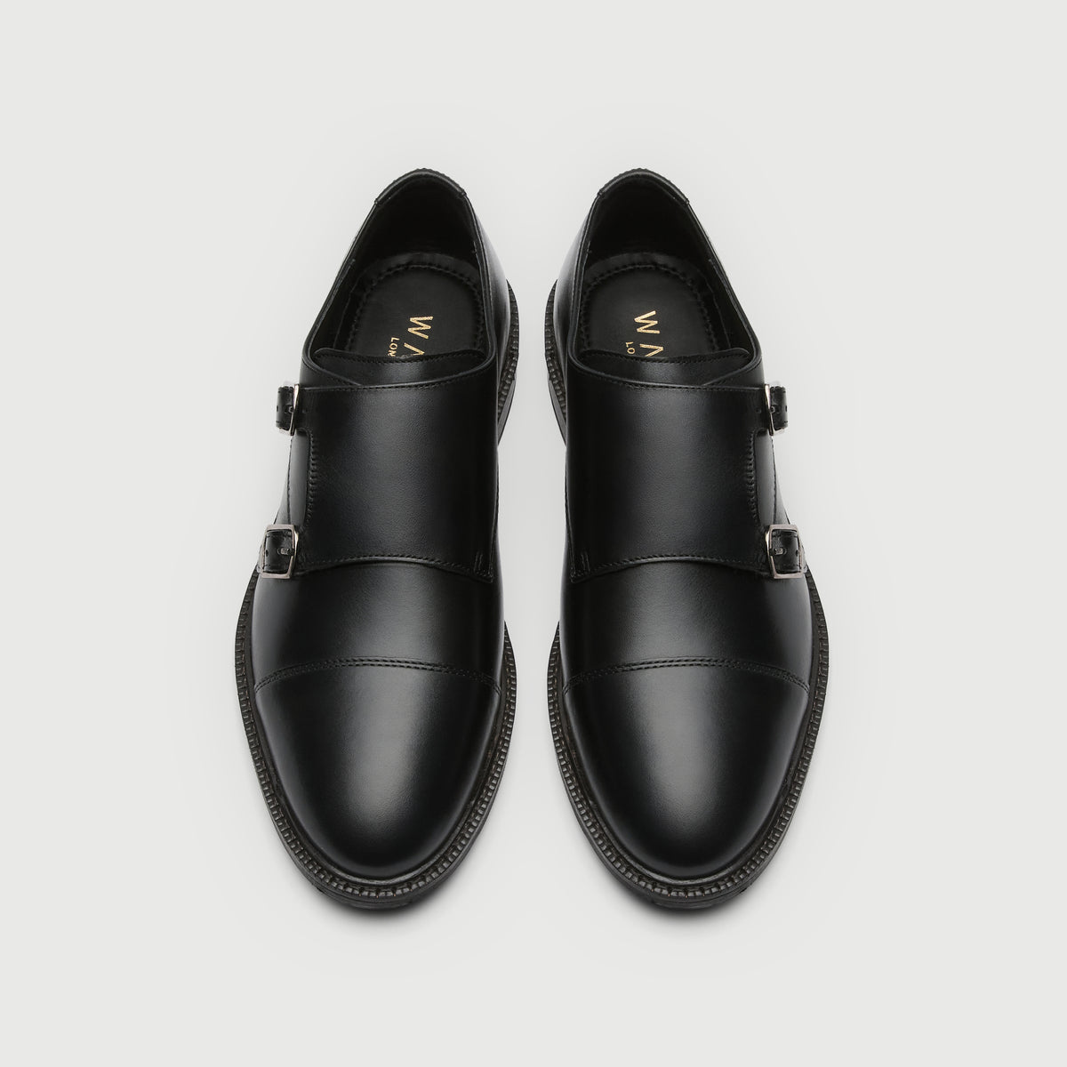 Walk London Mens Oliver Monk Strap Shoe in Black Leather