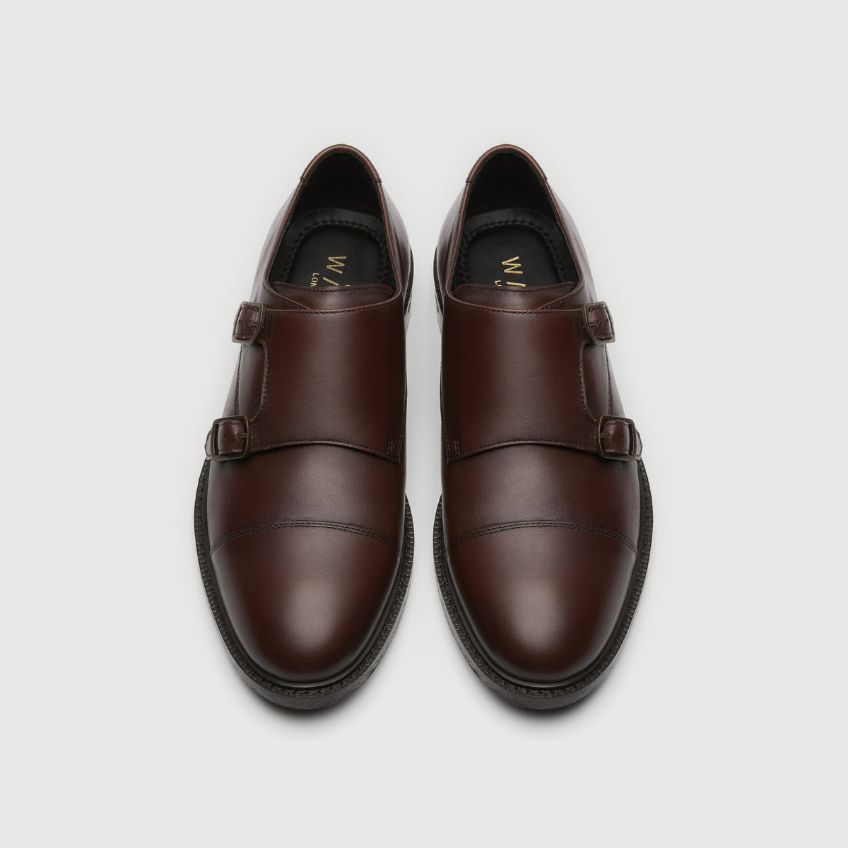 Walk London Mens Oliver Monk Strap Shoe in Brown Leather