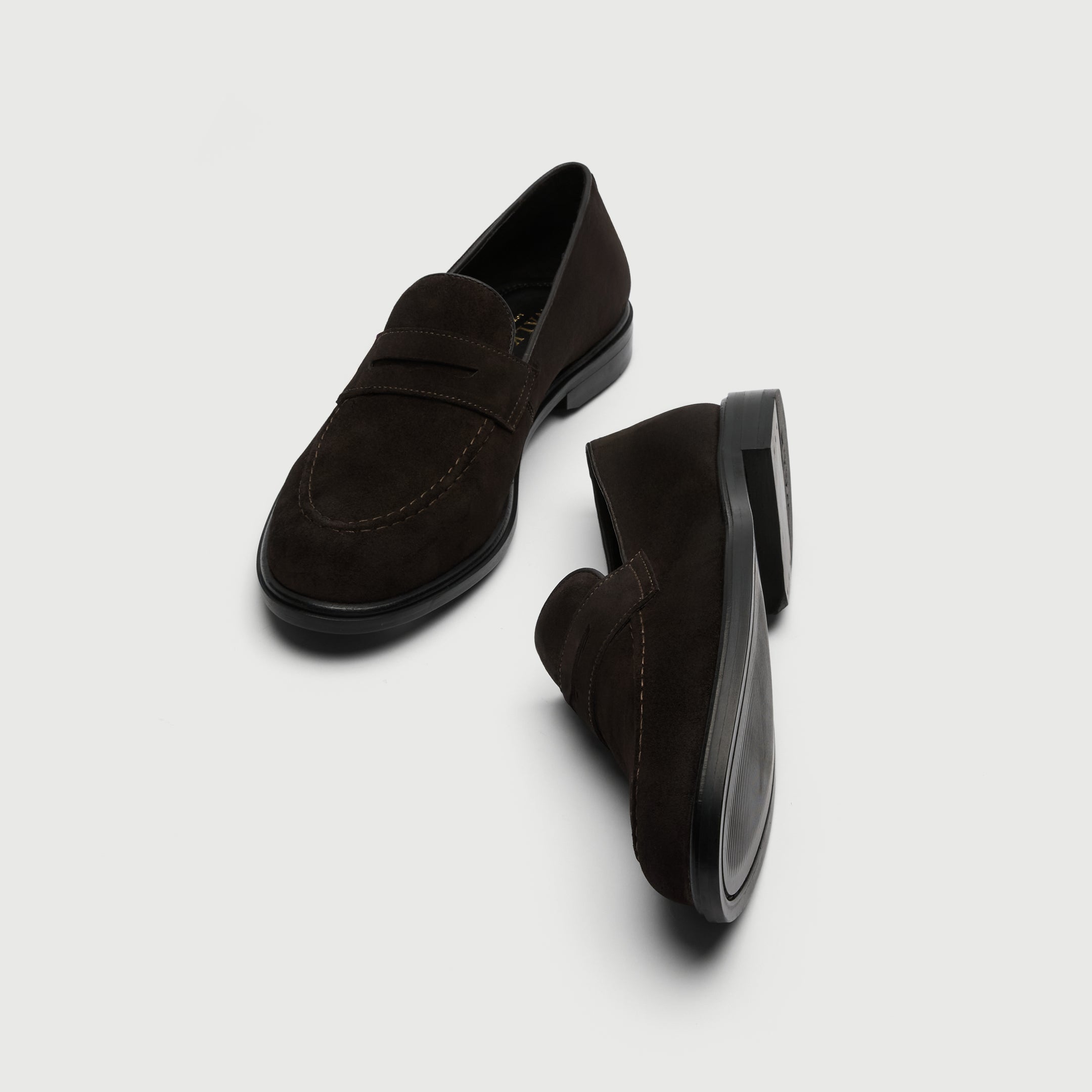 Walk London Putney dark brown suede loafer side and top view