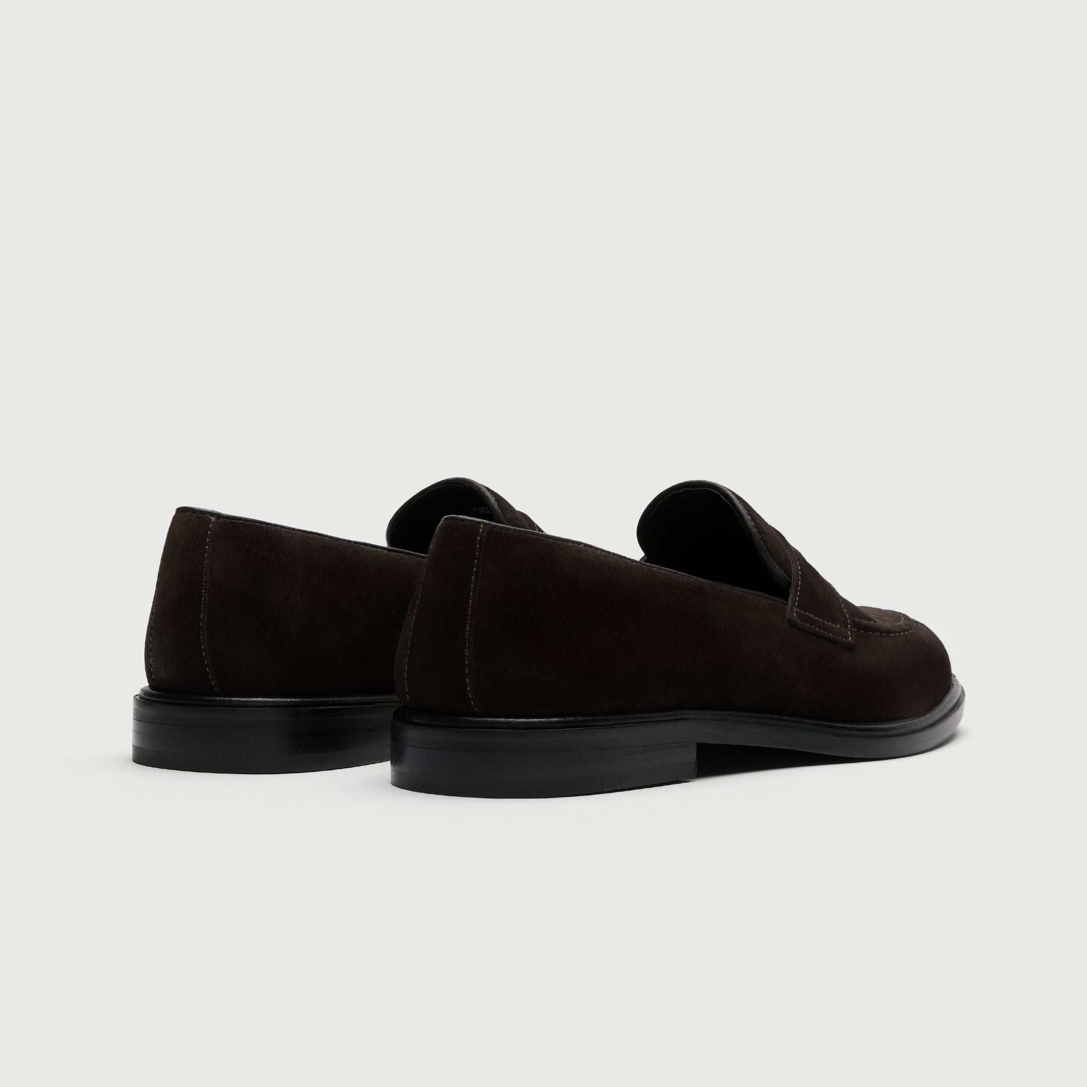 Walk London Putney dark brown suede loafer heel view