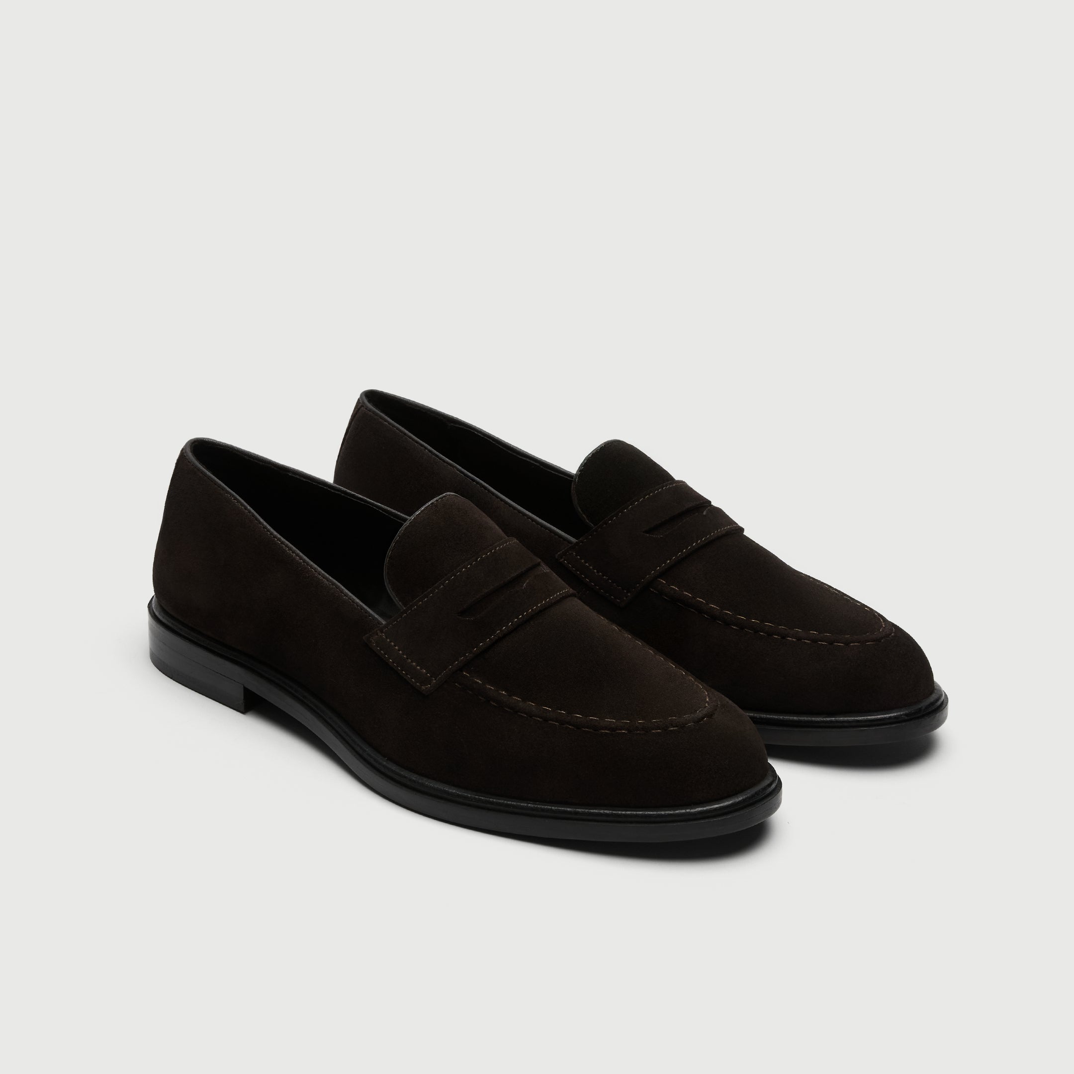 Walk London Putney dark brown suede loafer three quarter view