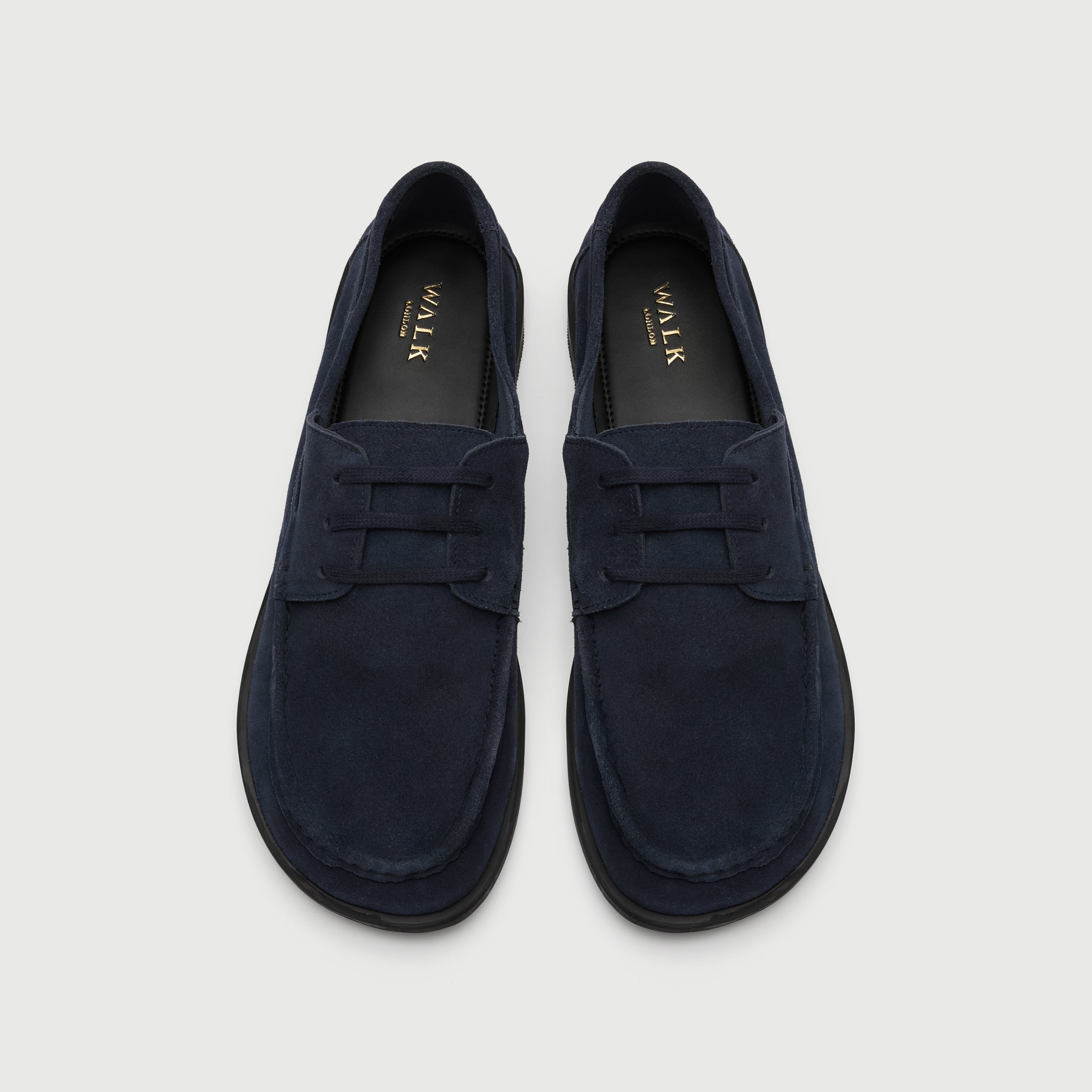 Walk London Roma Boat Shoe Suede in Navy top view