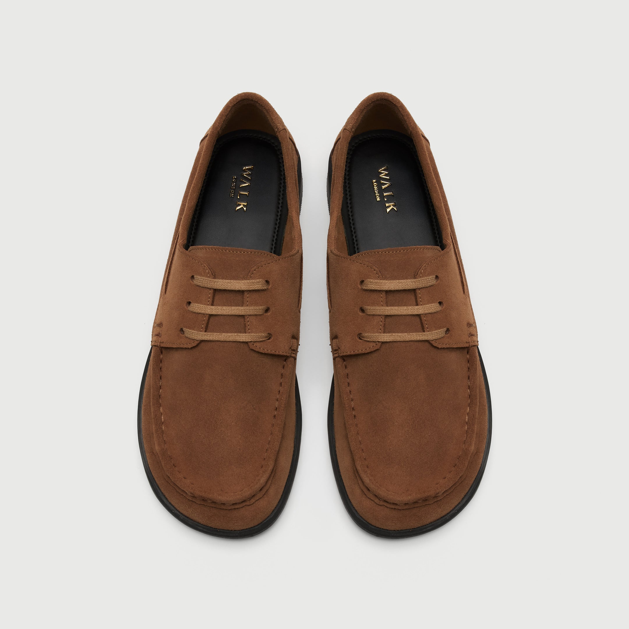 Walk London Roma Boat Shoe Suede in Tan top view
