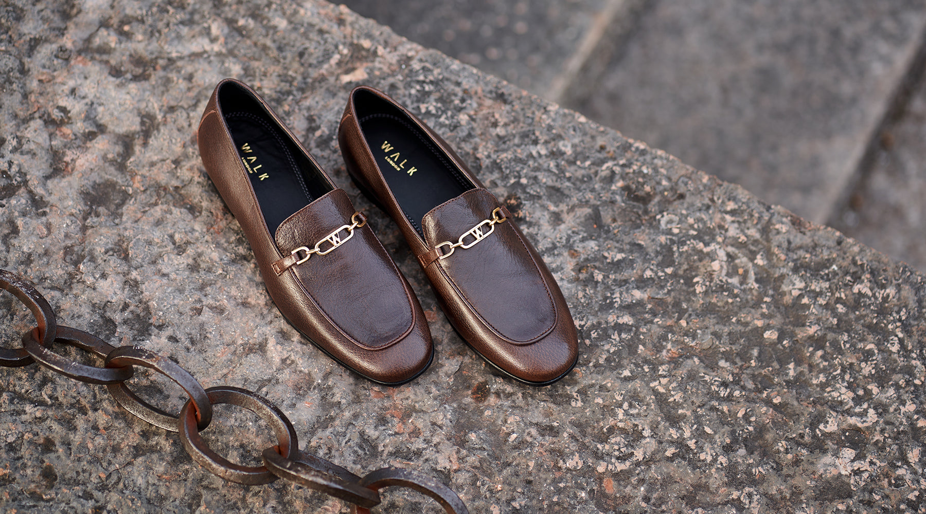 Walk London Como Trim Loafer in Brown Leather