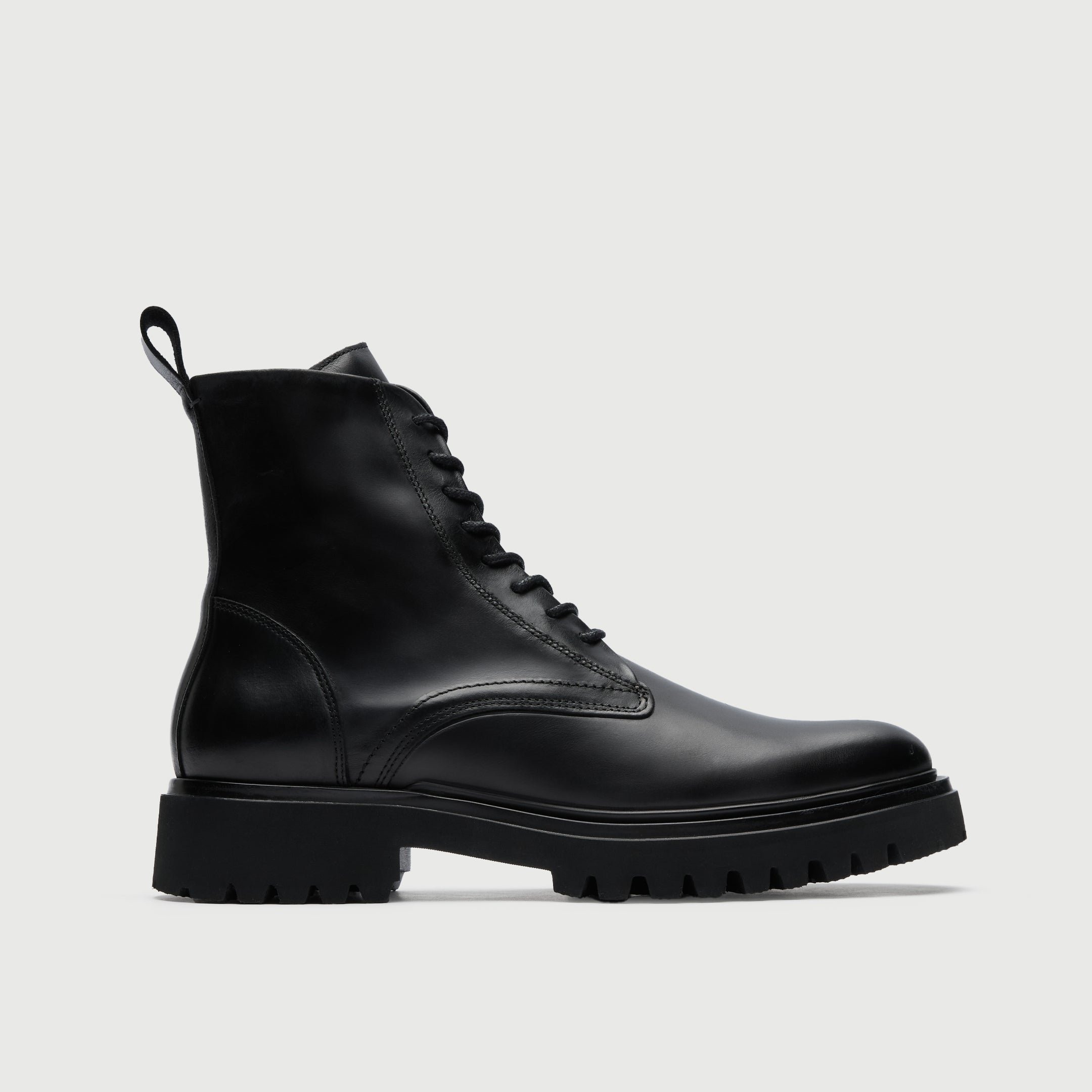 Walk London Mens Boston Lace Boot in Black Leather