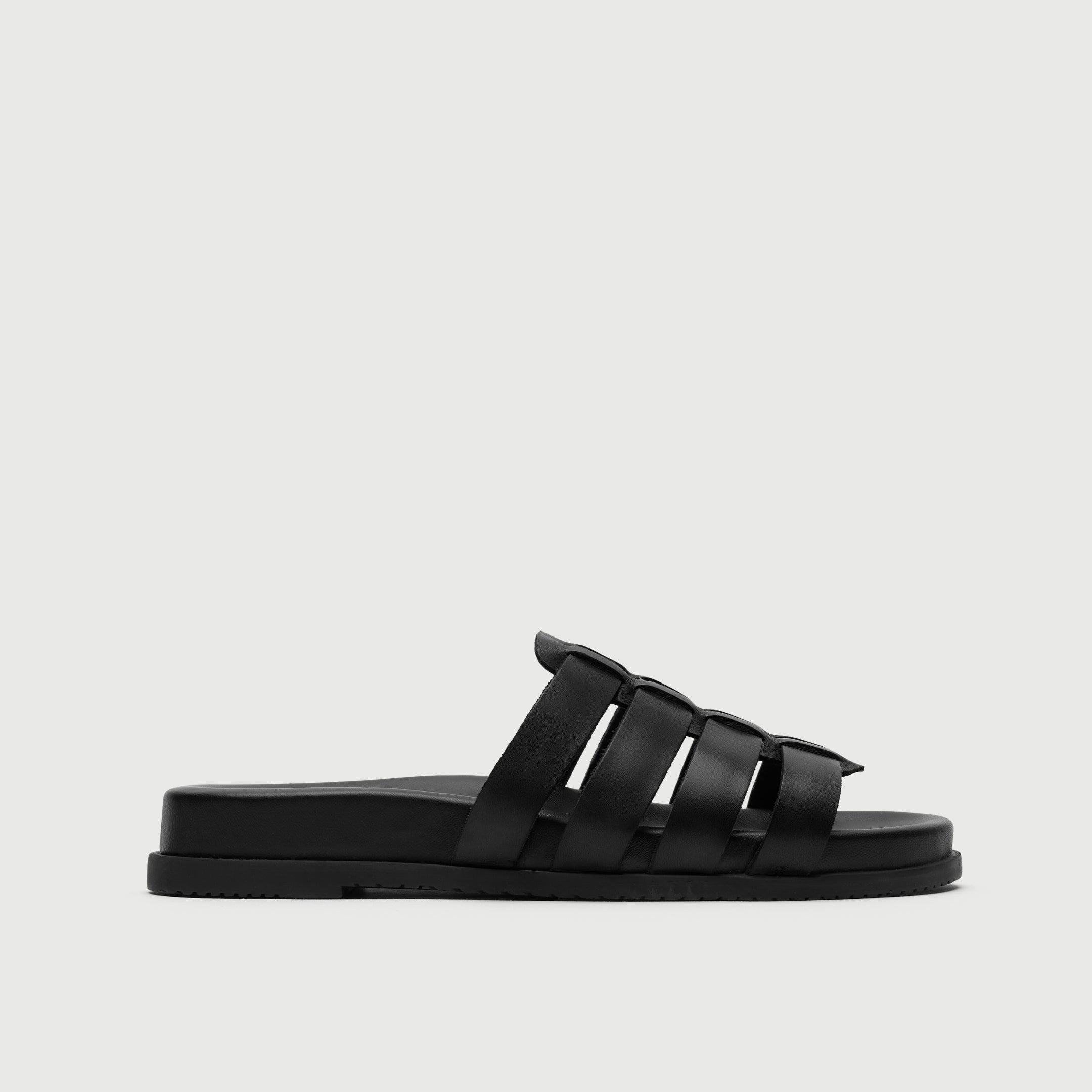 Walk London Breeze Gladiator Men's Black Leather Sandal side view