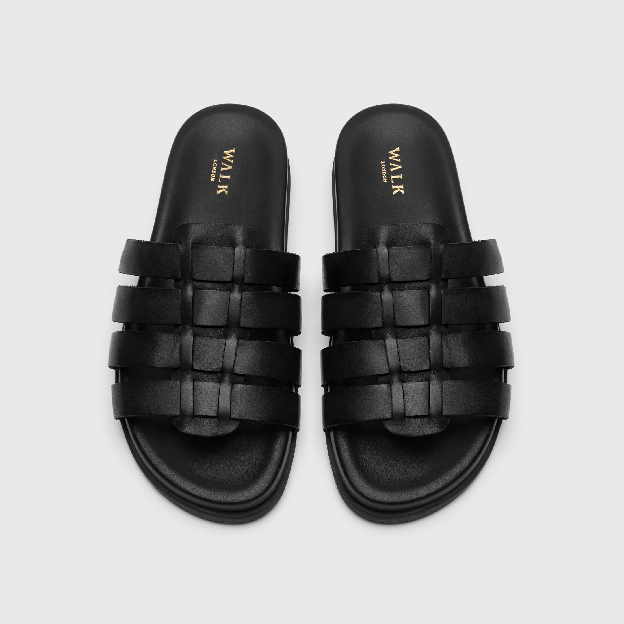 Walk London Breeze Gladiator Men's Black Leather Sandal top view