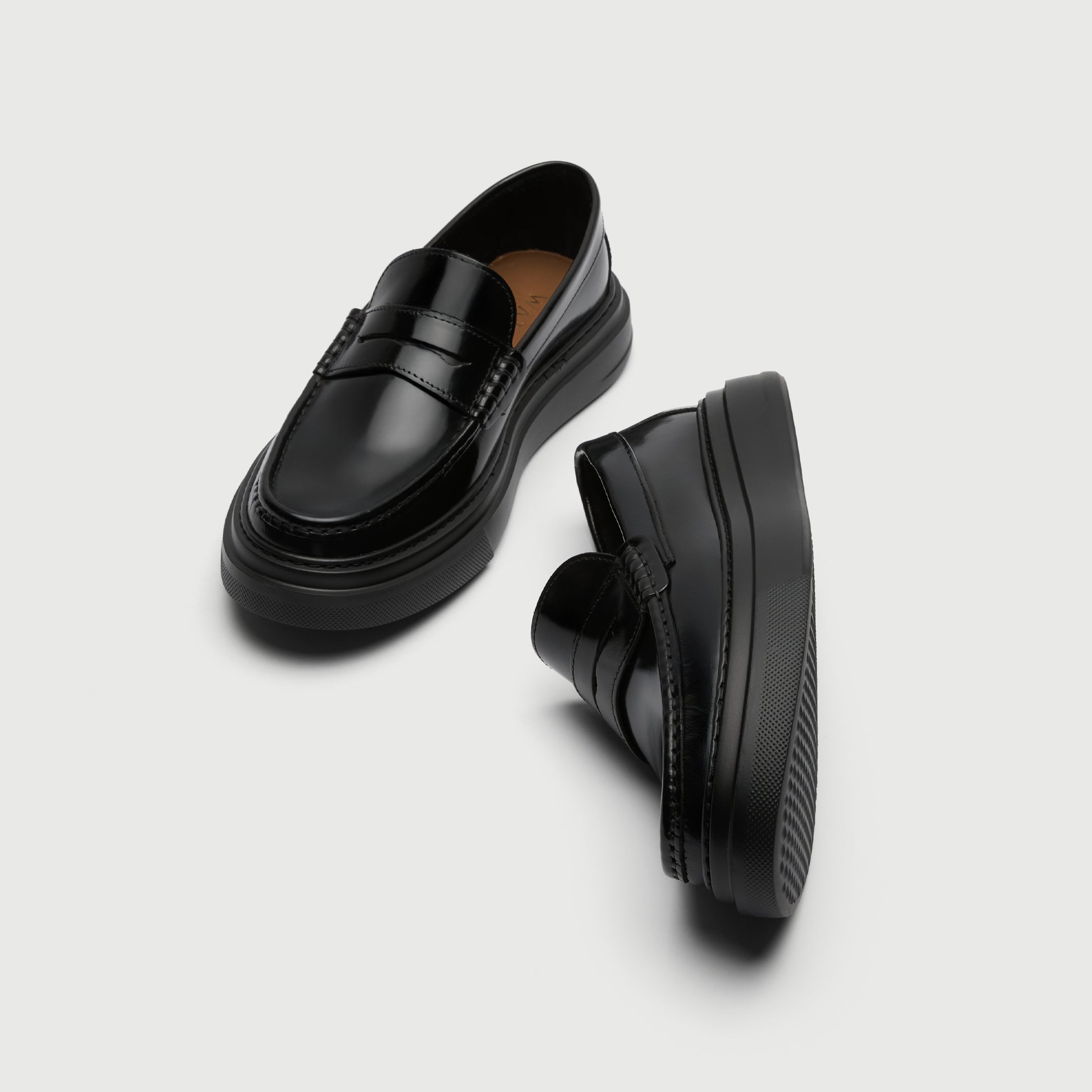 Walk London Bronx Black Leather Saddle Loafer top and side view