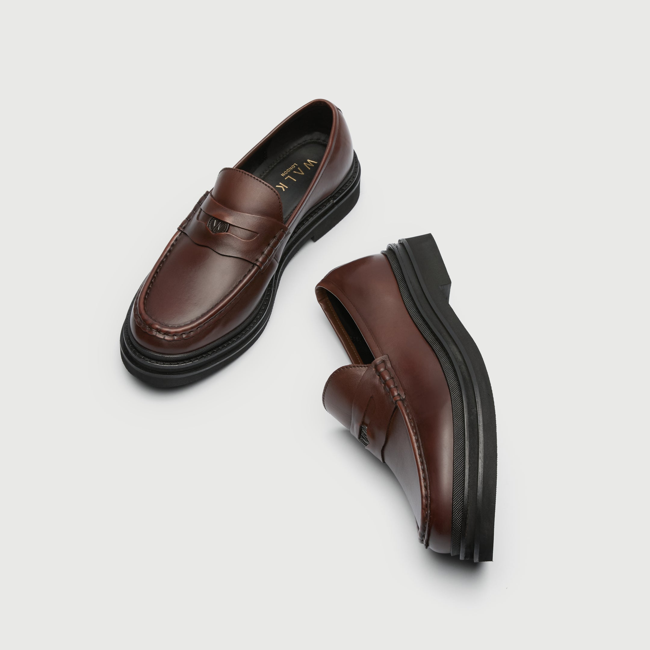 Walk London Mens Brooklyn Penny Loafer in Brown Leather