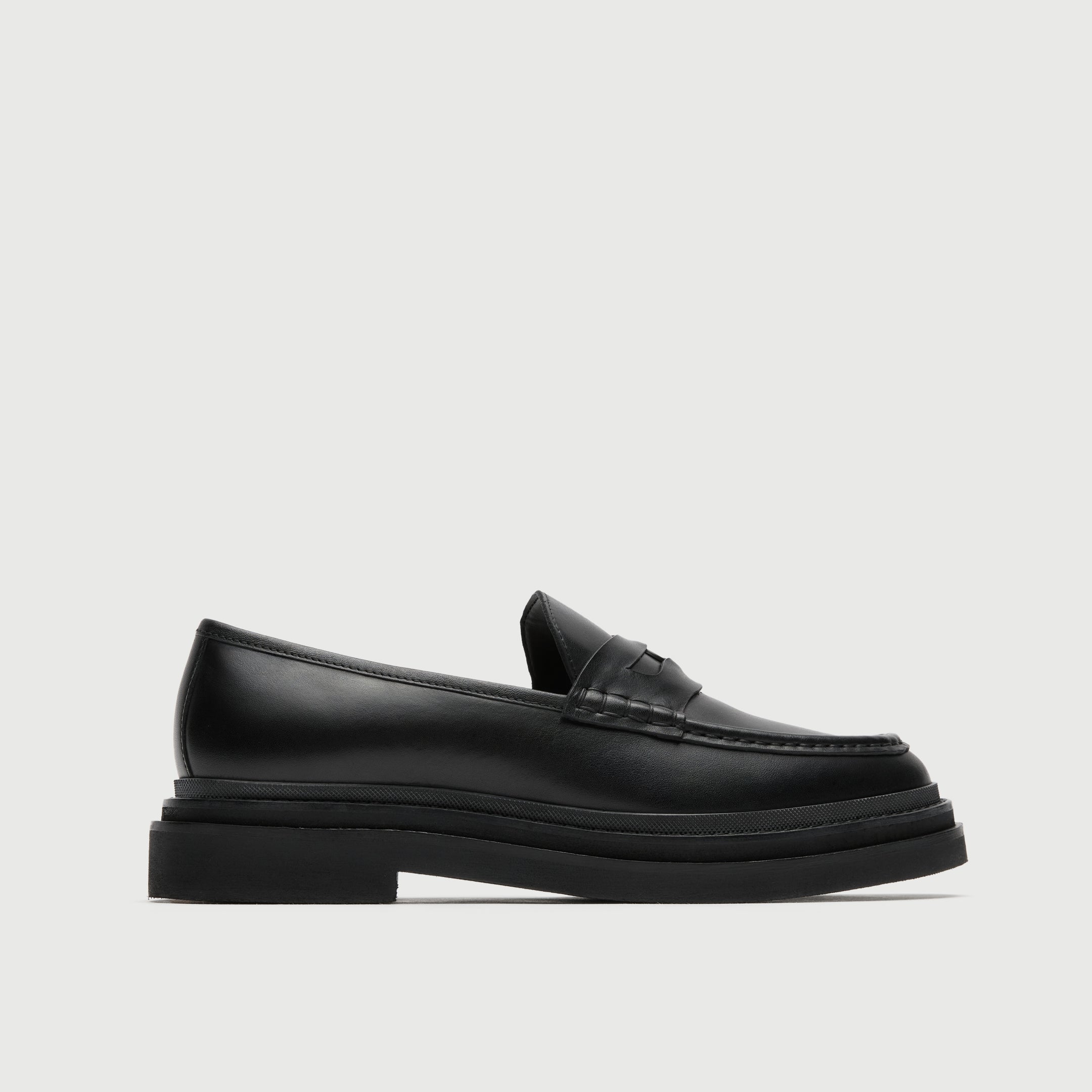 Walk London Mens Brooklyn Penny Loafer in Black Leather
