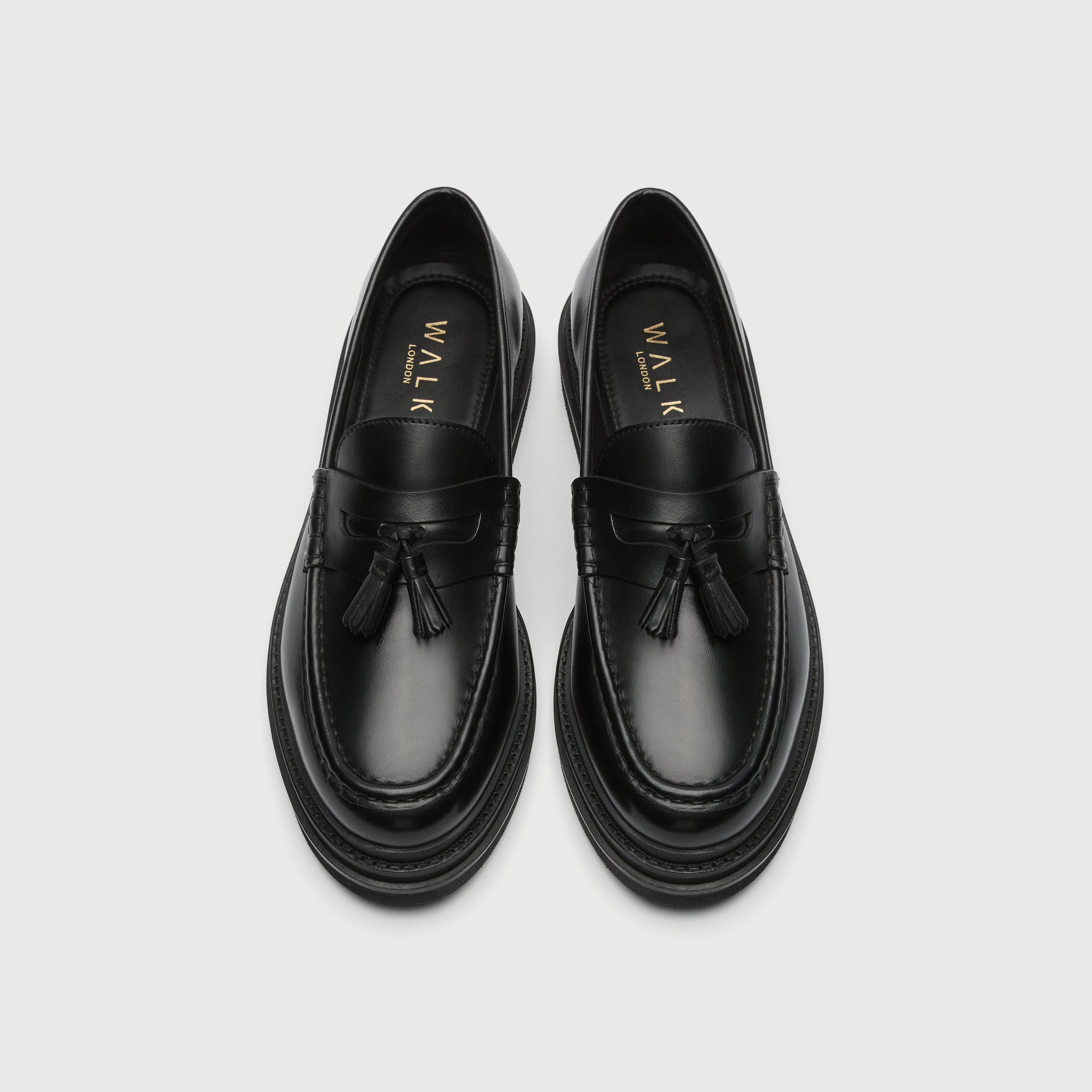 Walk London Mens Brooklyn Tassel Loafer in Black Leather