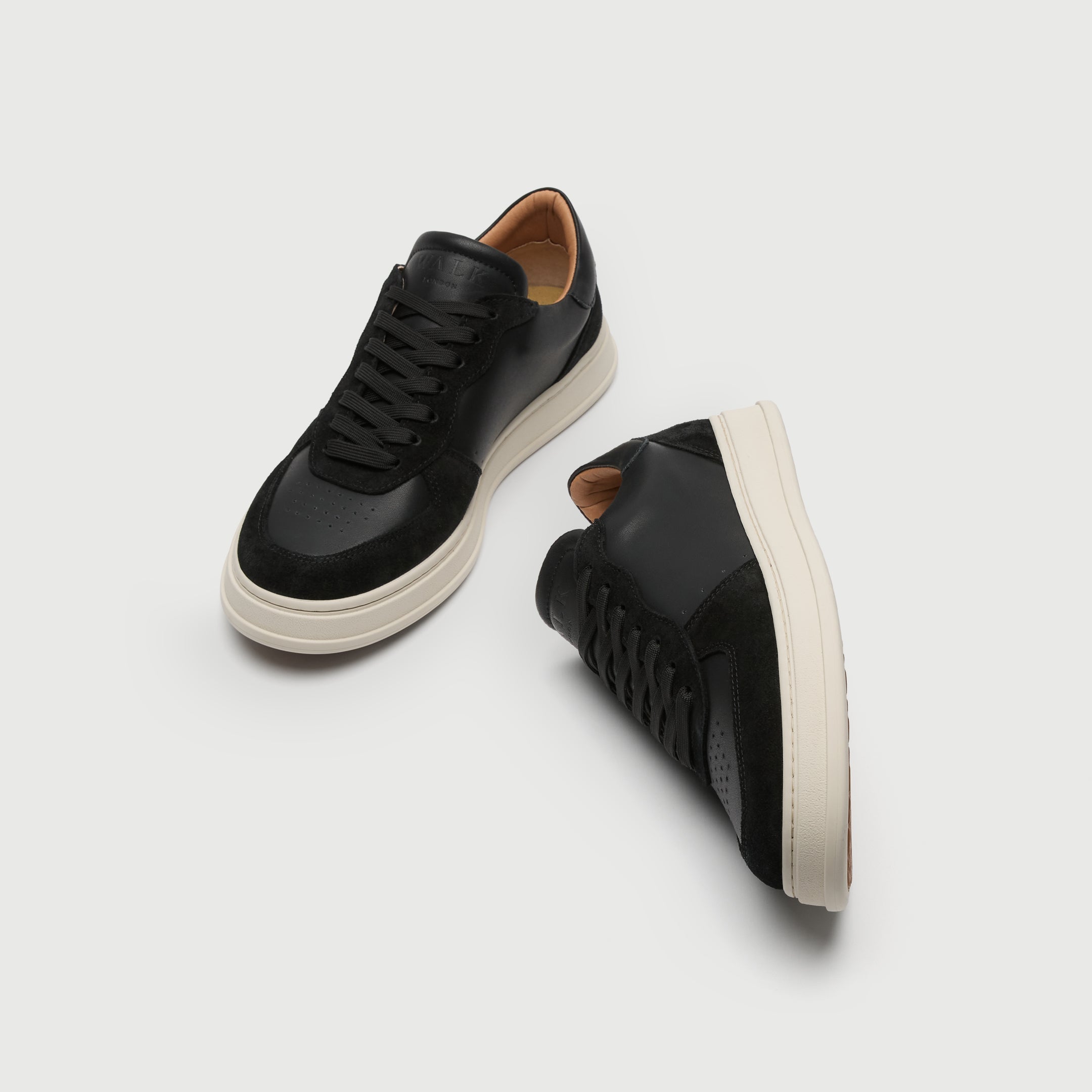 Walk London Mens California Trainer | Black Leather and Suede