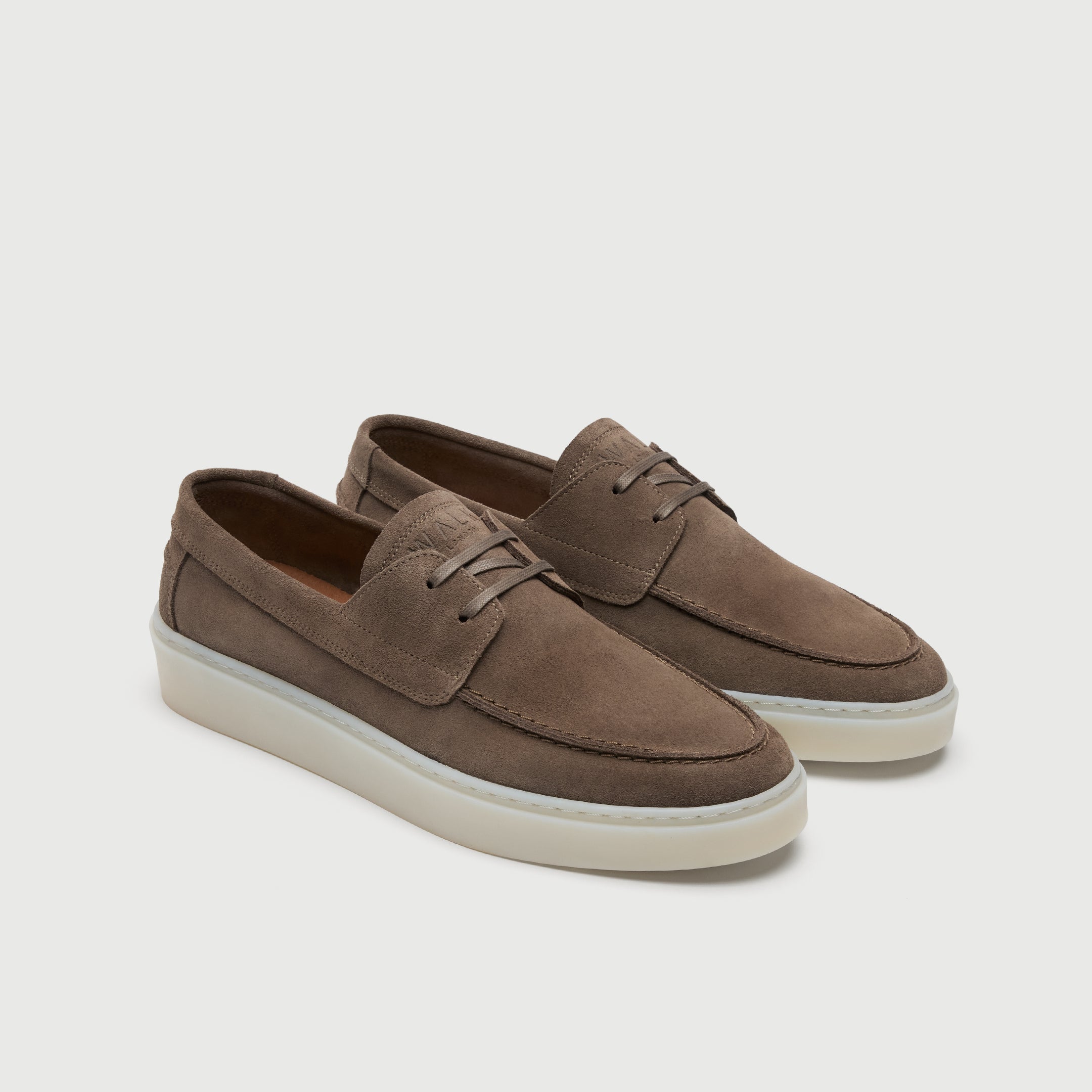 Walk London Mens Cannes Boat Shoe | Taupe Suede
