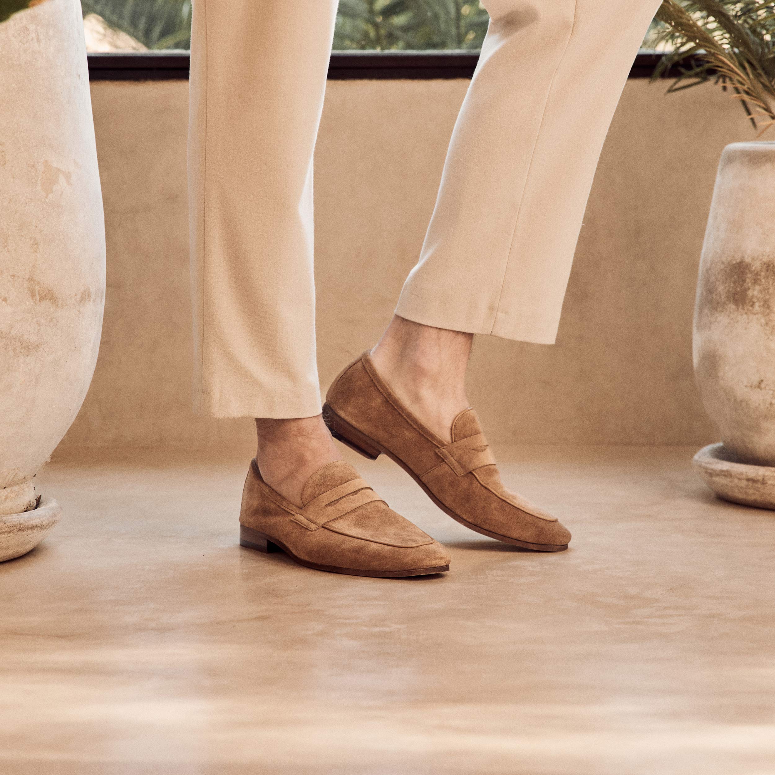 Walk London Mens Capri Saddle Loafer in Tan Suede