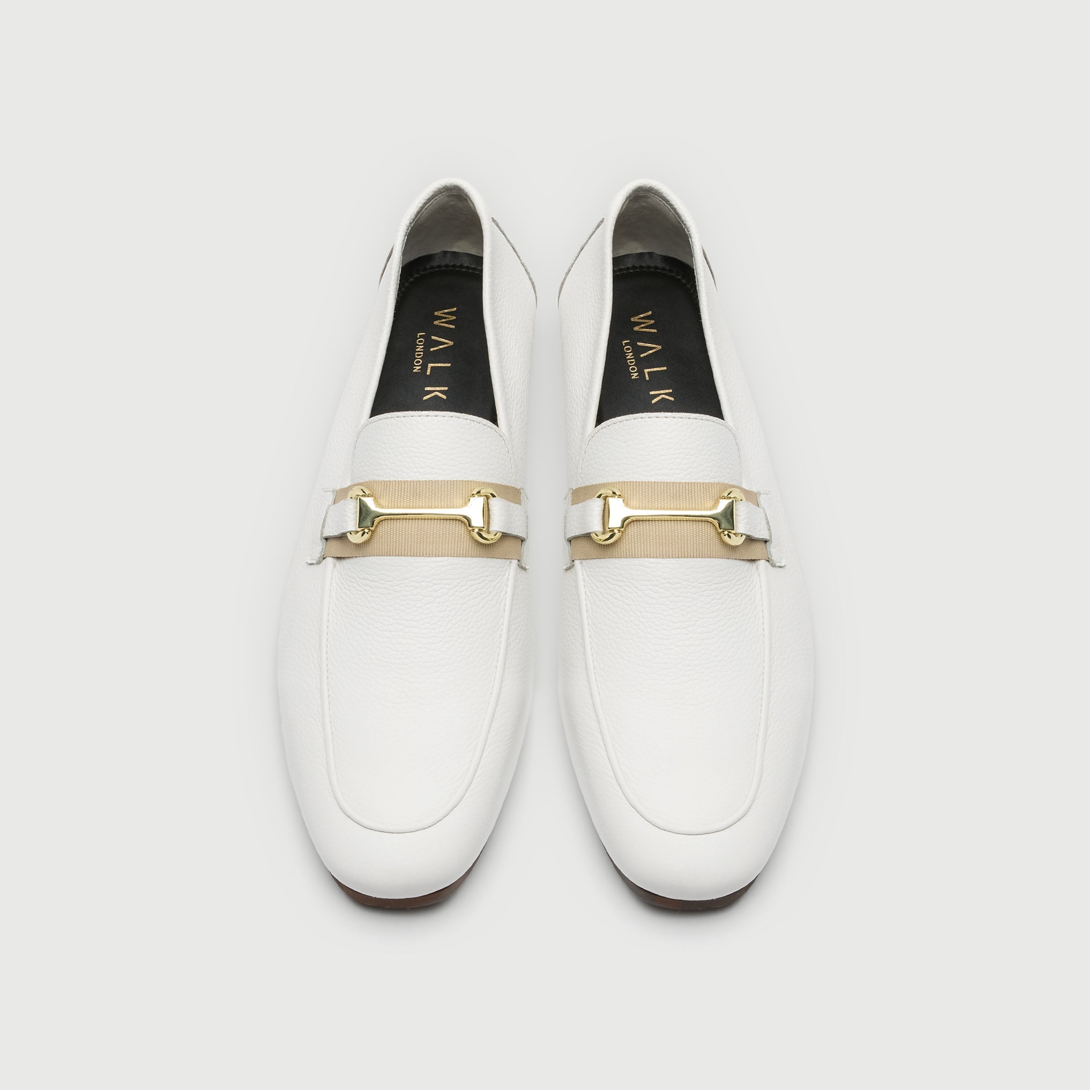 Walk London Mens Capri Trim Loafer in White Grain Leather