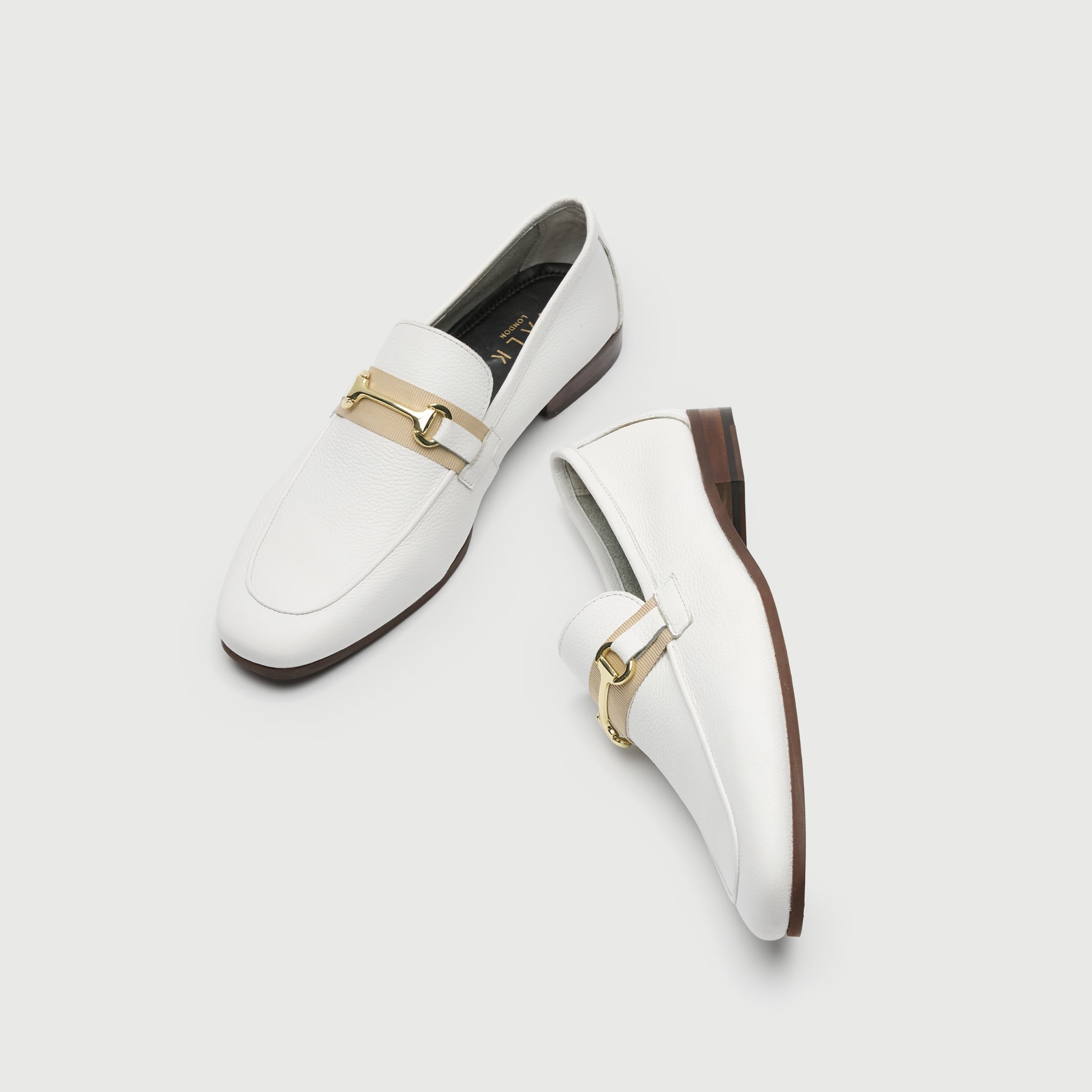 Walk London Mens Capri Trim Loafer in White Grain Leather