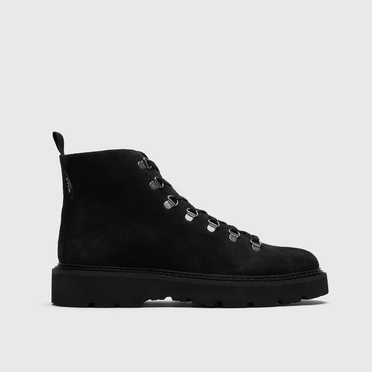 Walk London Clapham Lace Boot in black suede side view