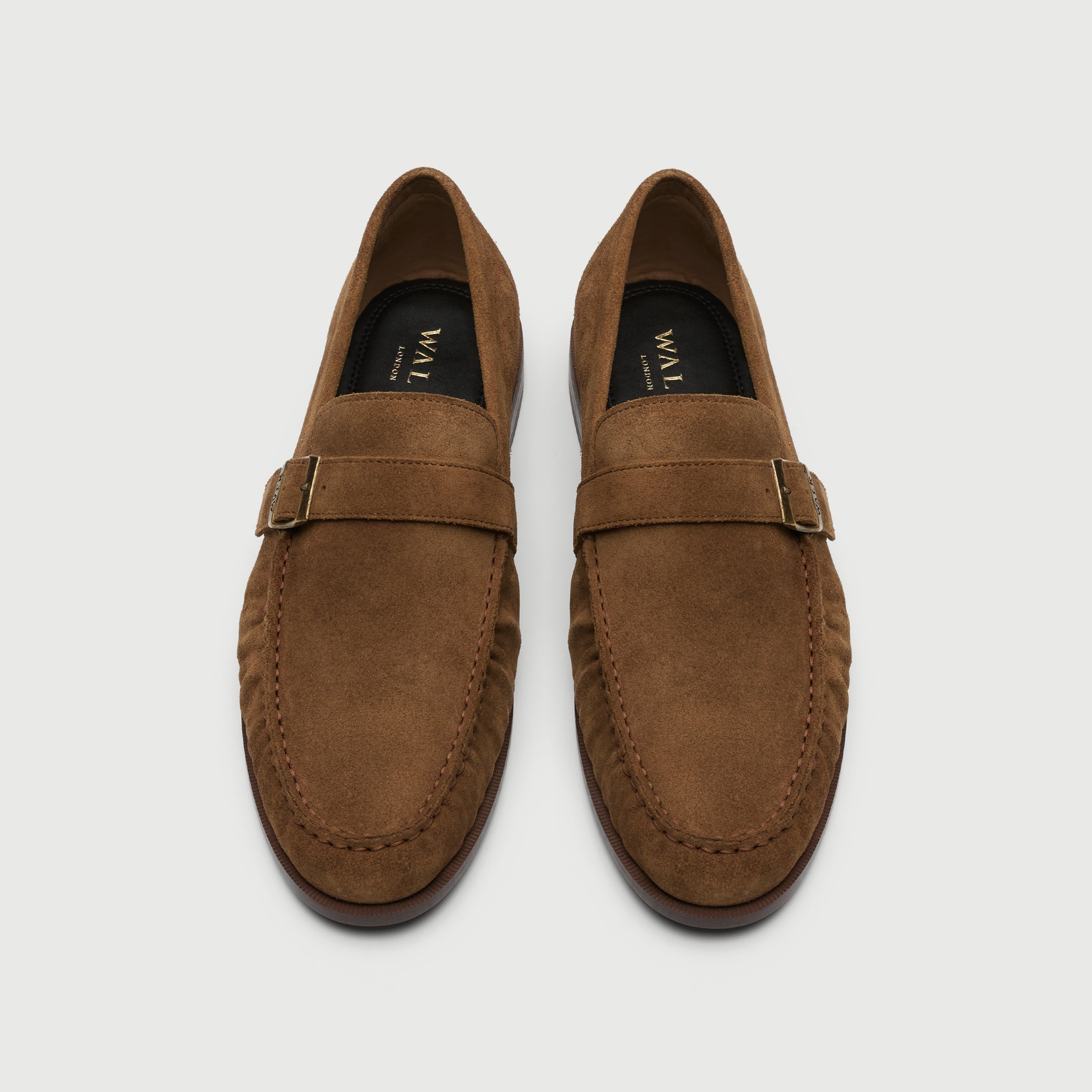 Walk London Como Buckle Tan Suede Loafer top view