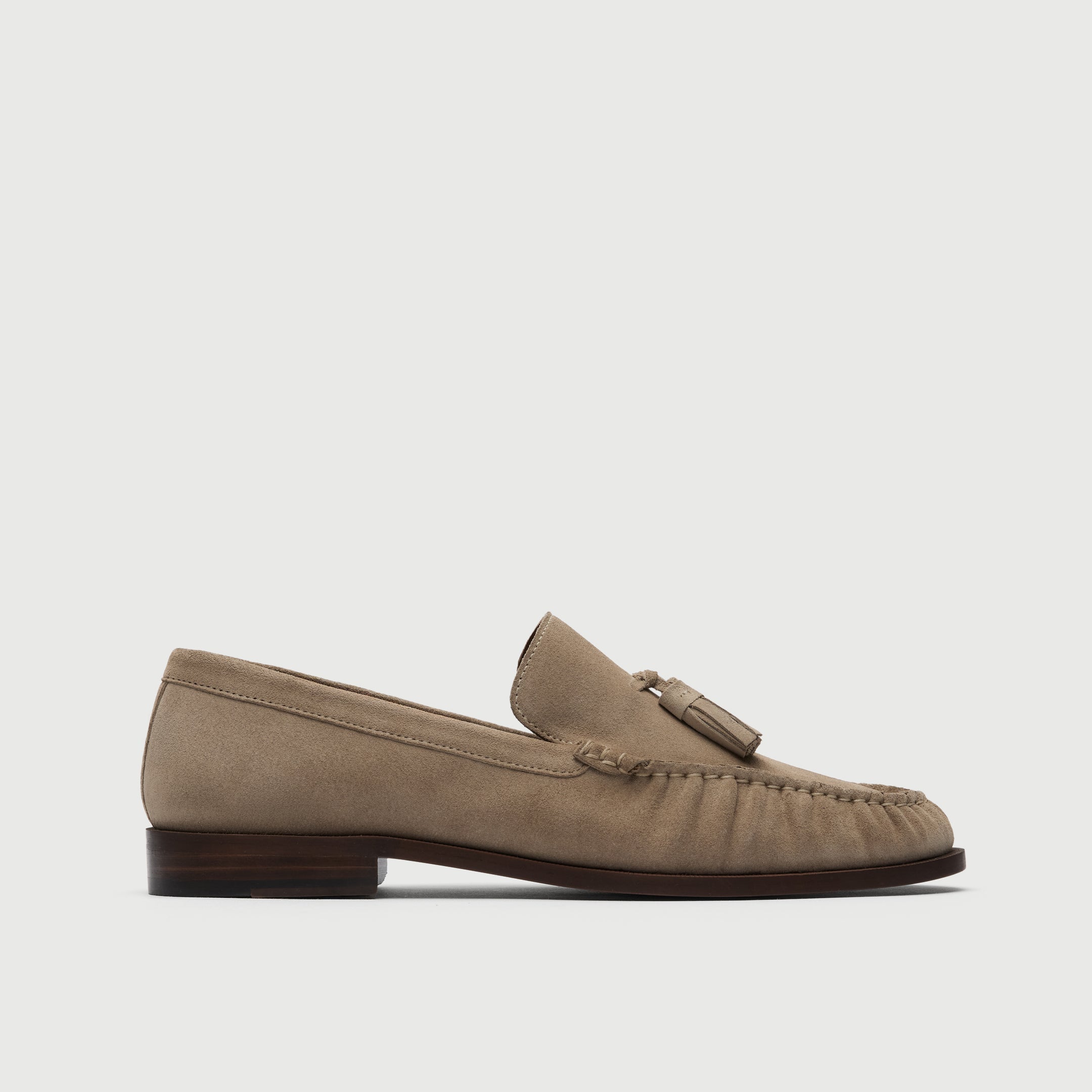 Walk London Como Stone Beige Suede Tassel Loafer side view