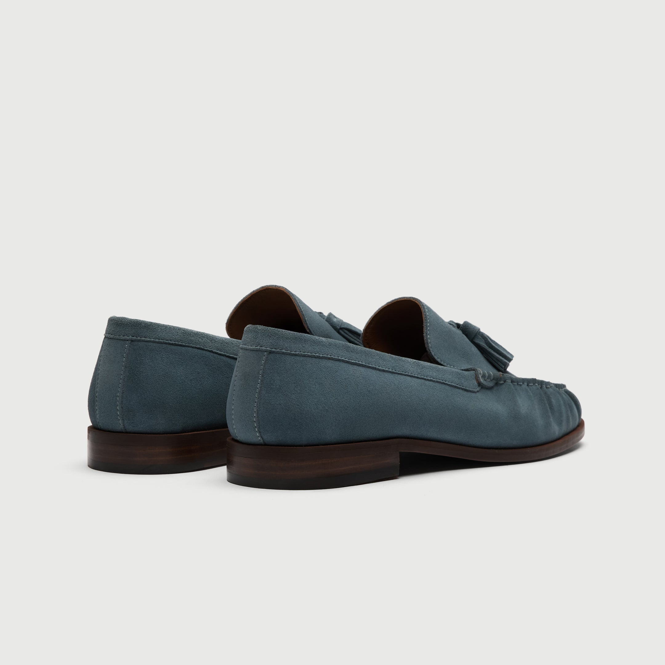 Walk London Como Tassel Loafer in Blue Suede heel view