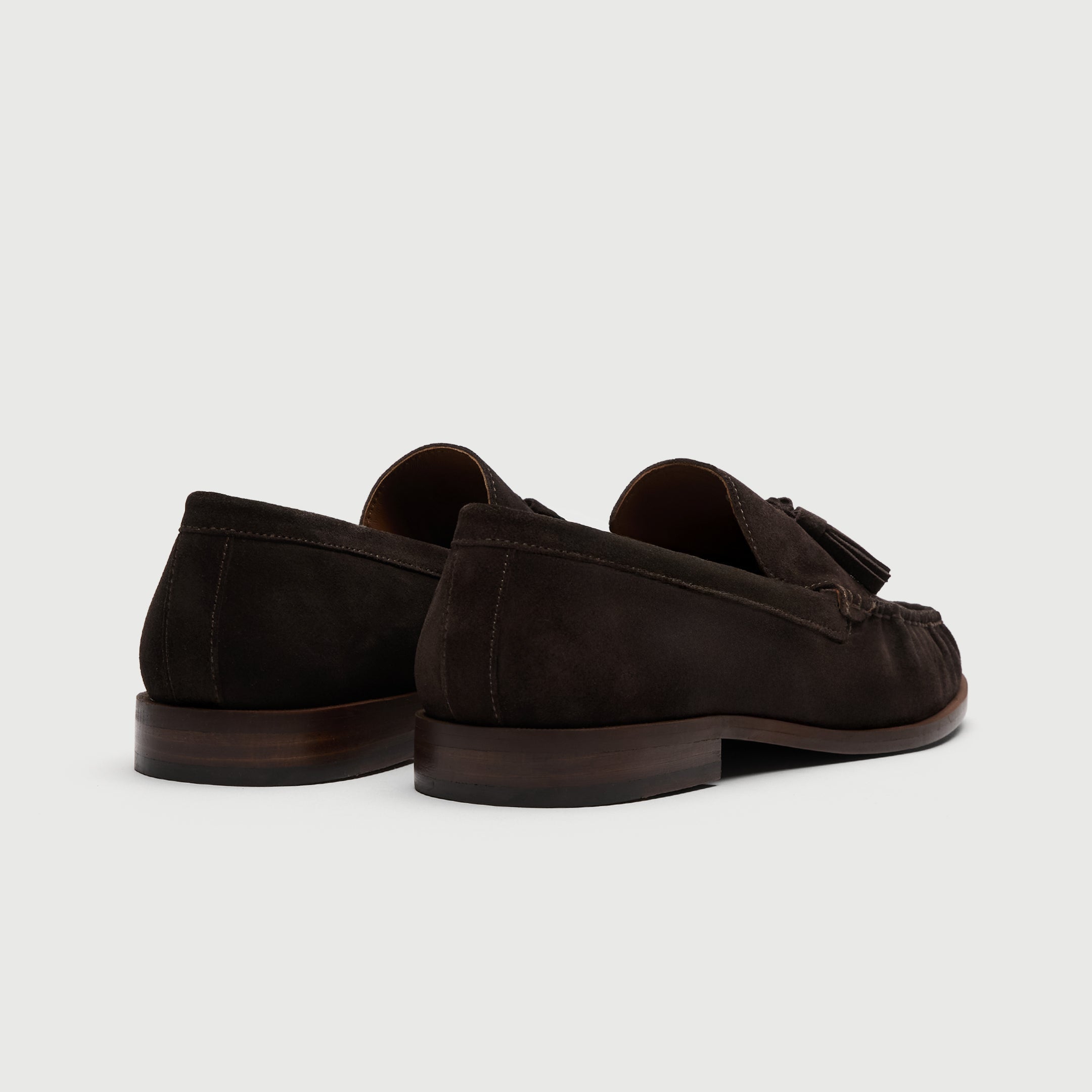 Walk London Como Brown Suede Tassel Loafer heel view