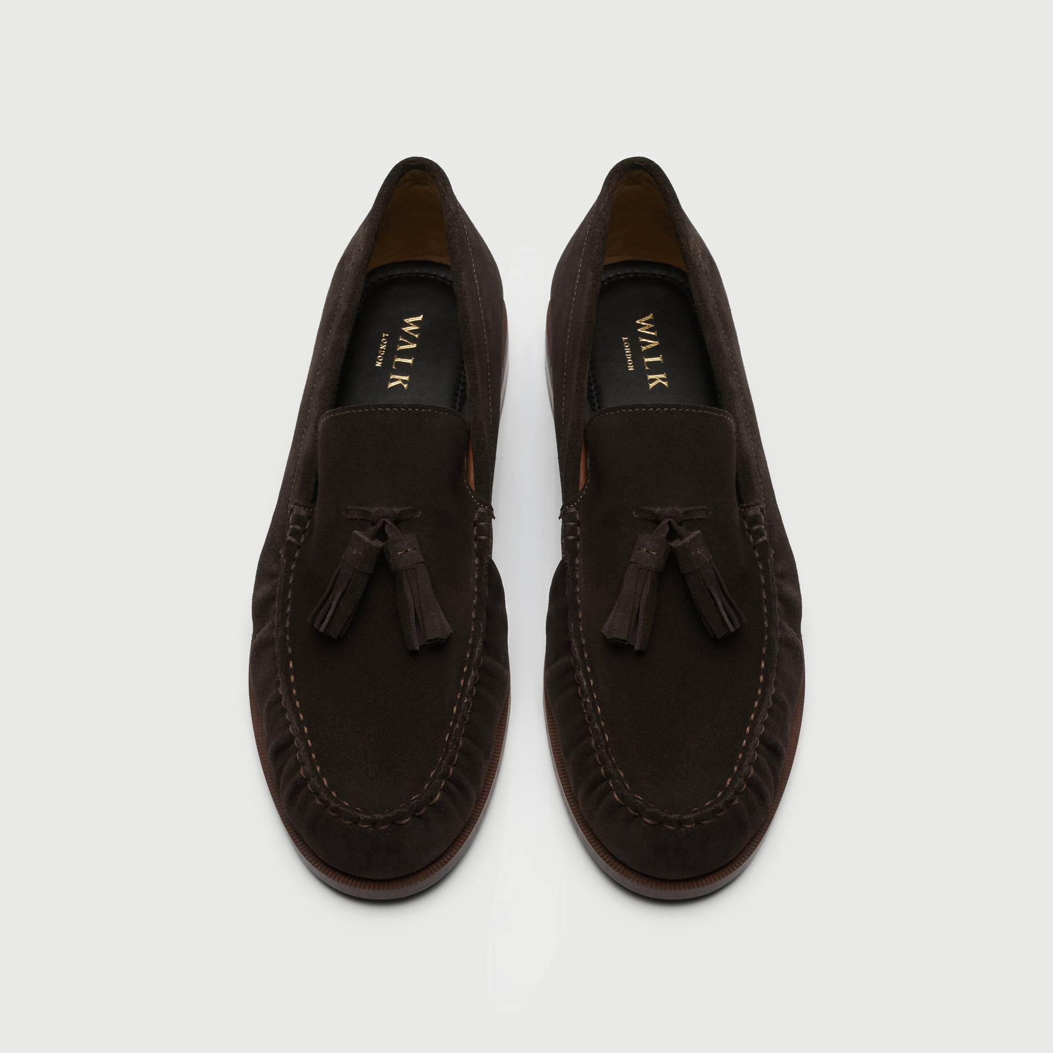 Walk London Como Brown Suede Tassel Loafer top view