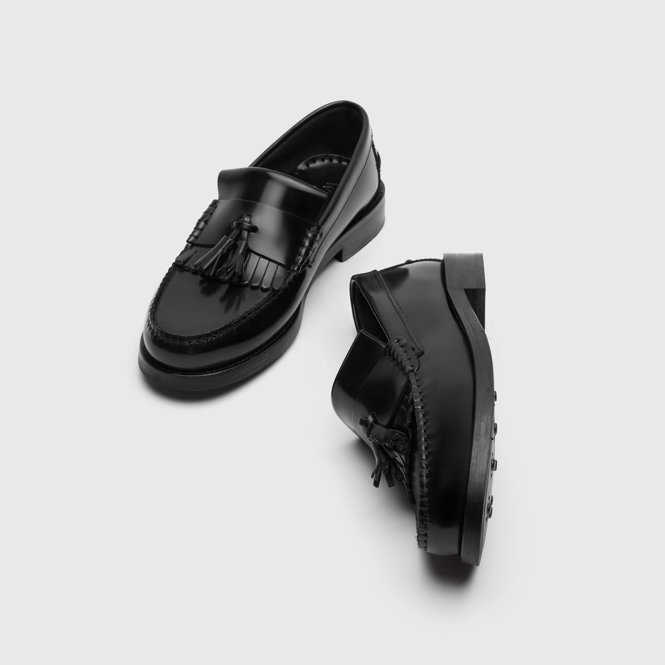 Walk London Dalston Fringe Tassel Loafer Black Leather Top View