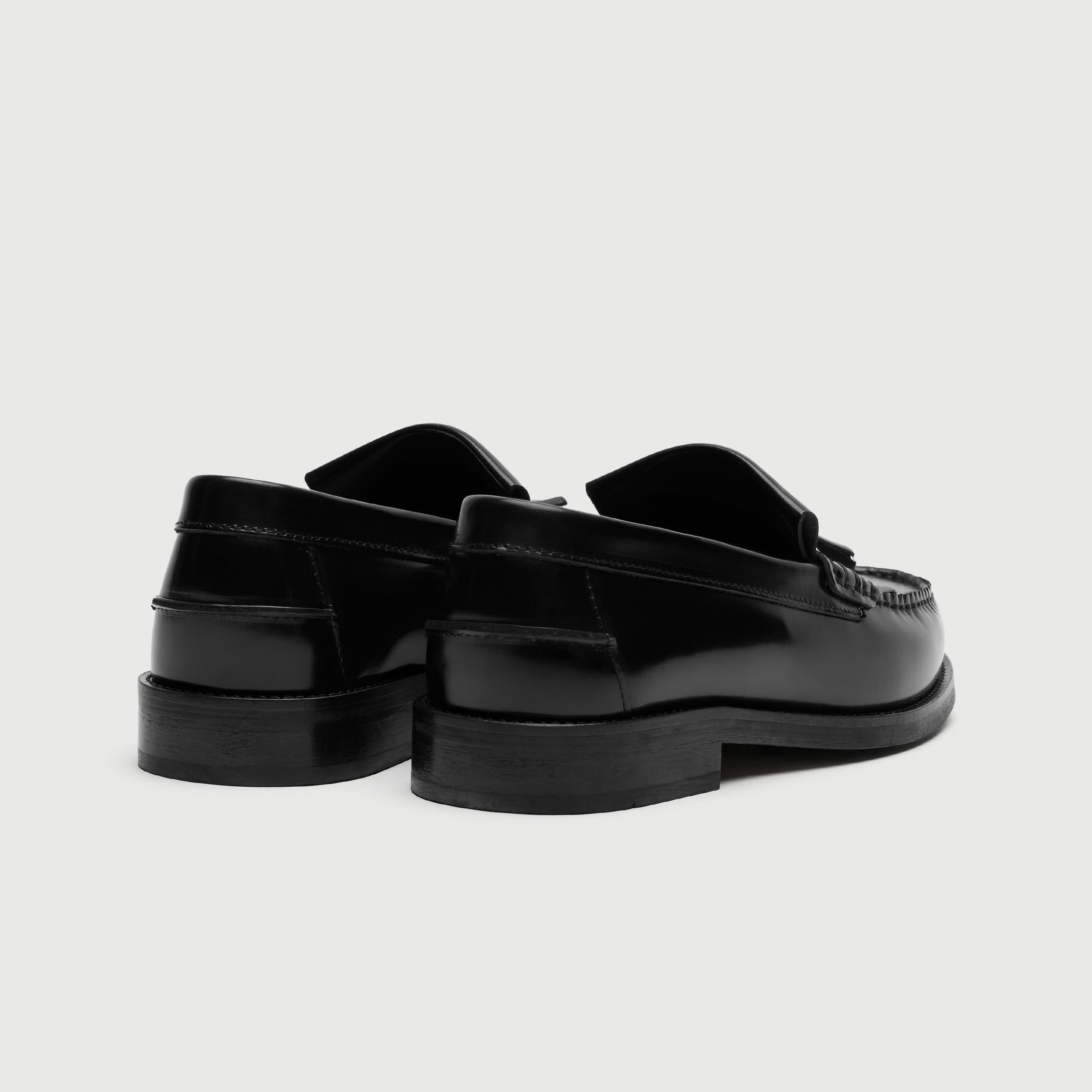 Walk London Dalston Fringe Tassel Loafer Black Leather Back View