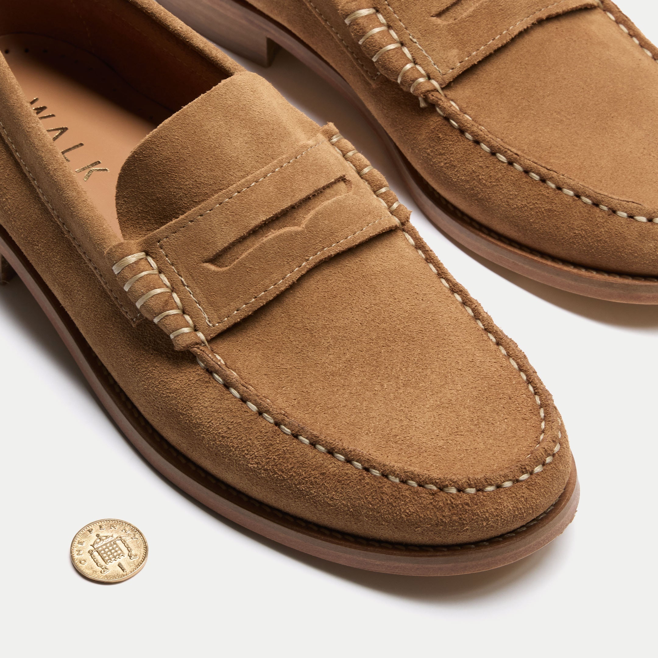 Walk London Mens Dalston Penny Loafer in Tan Suede