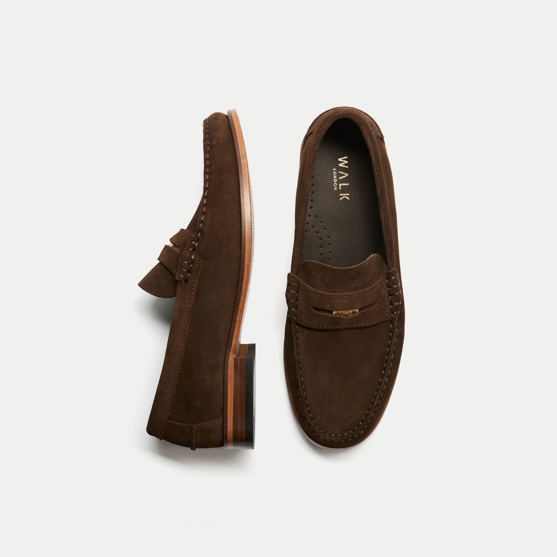 Walk London Mens Dalston Penny Loafer in Brown Suede