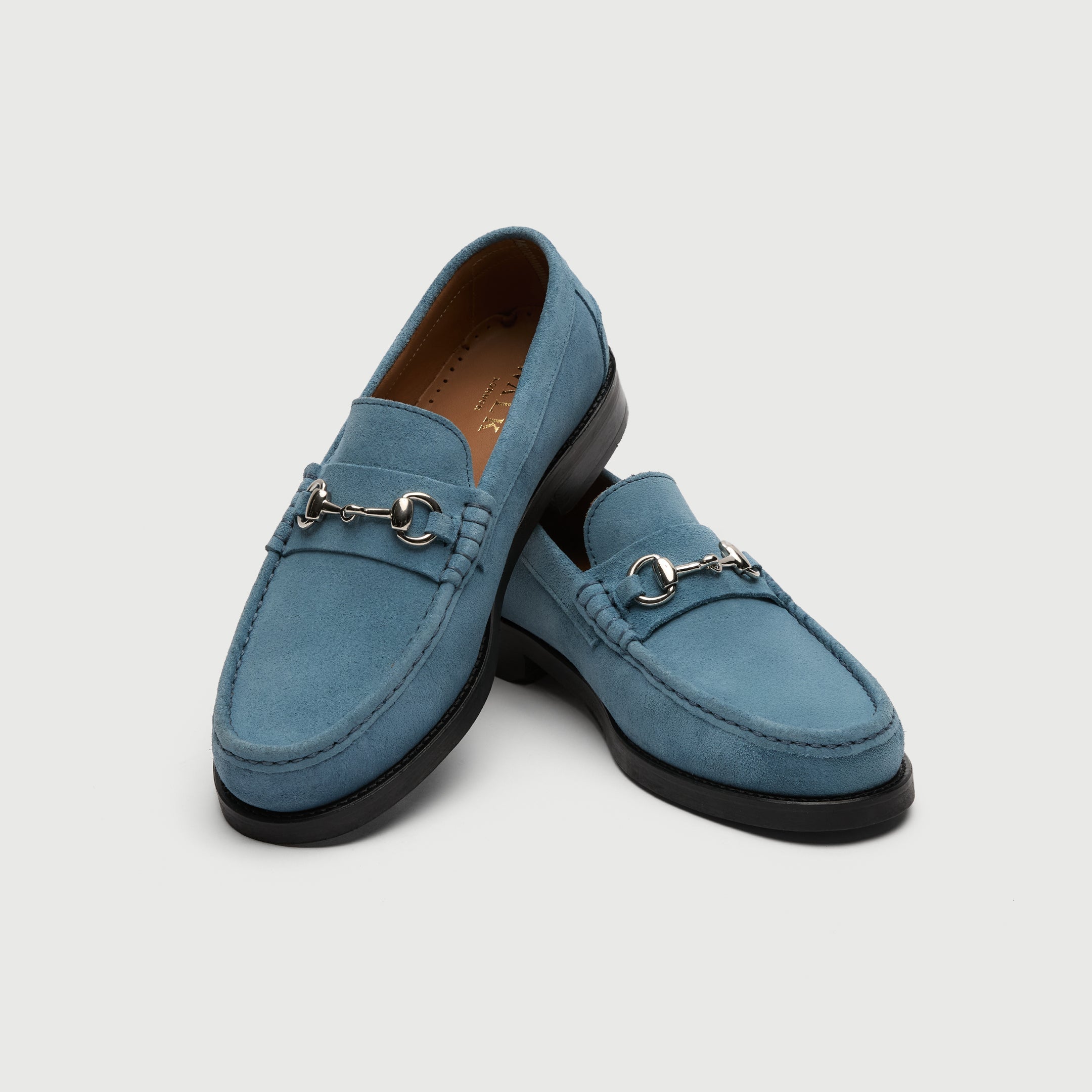 Walk London Dalston Trim Loafer in blue suede stacked view