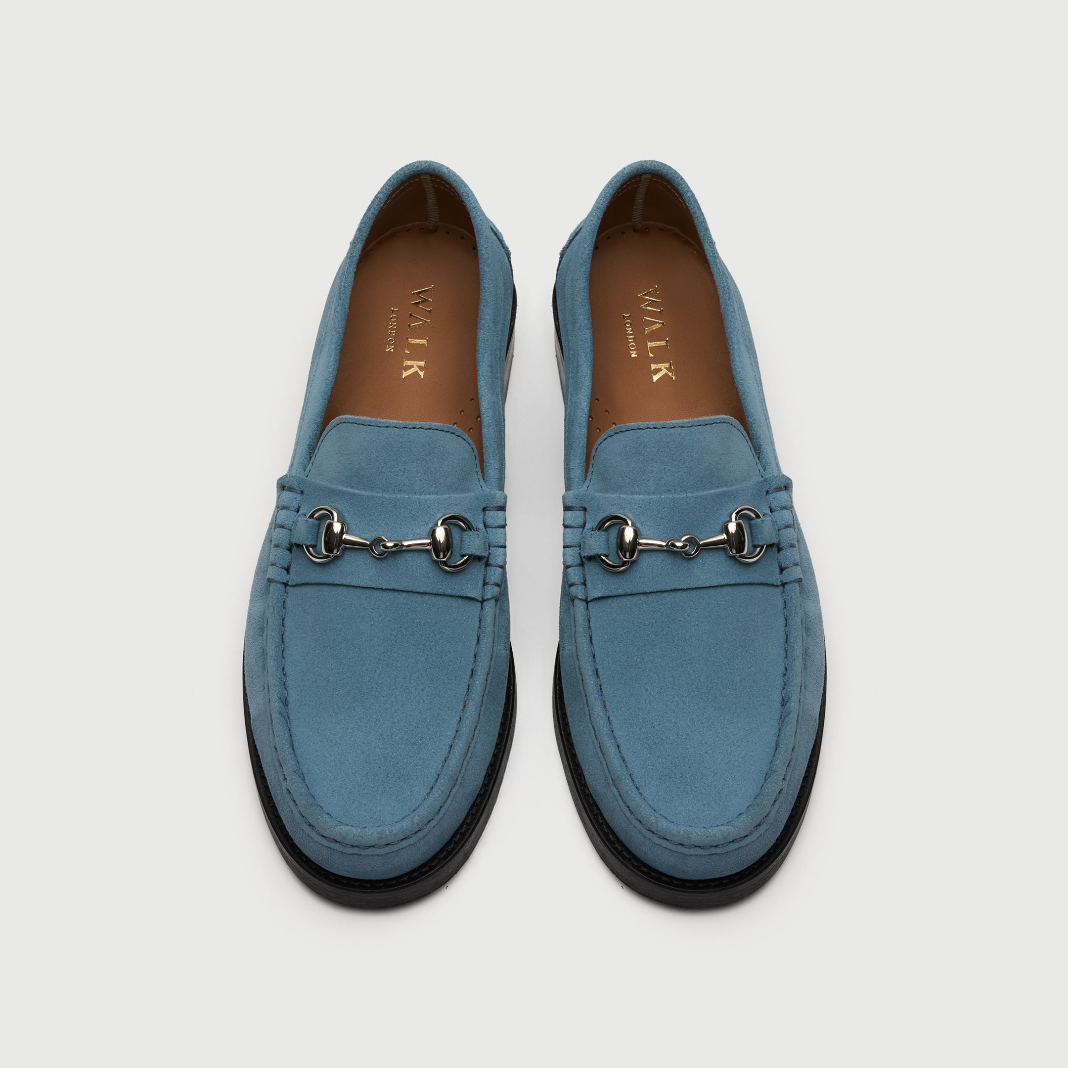 Walk London Dalston Trim Loafer in blue suede top view
