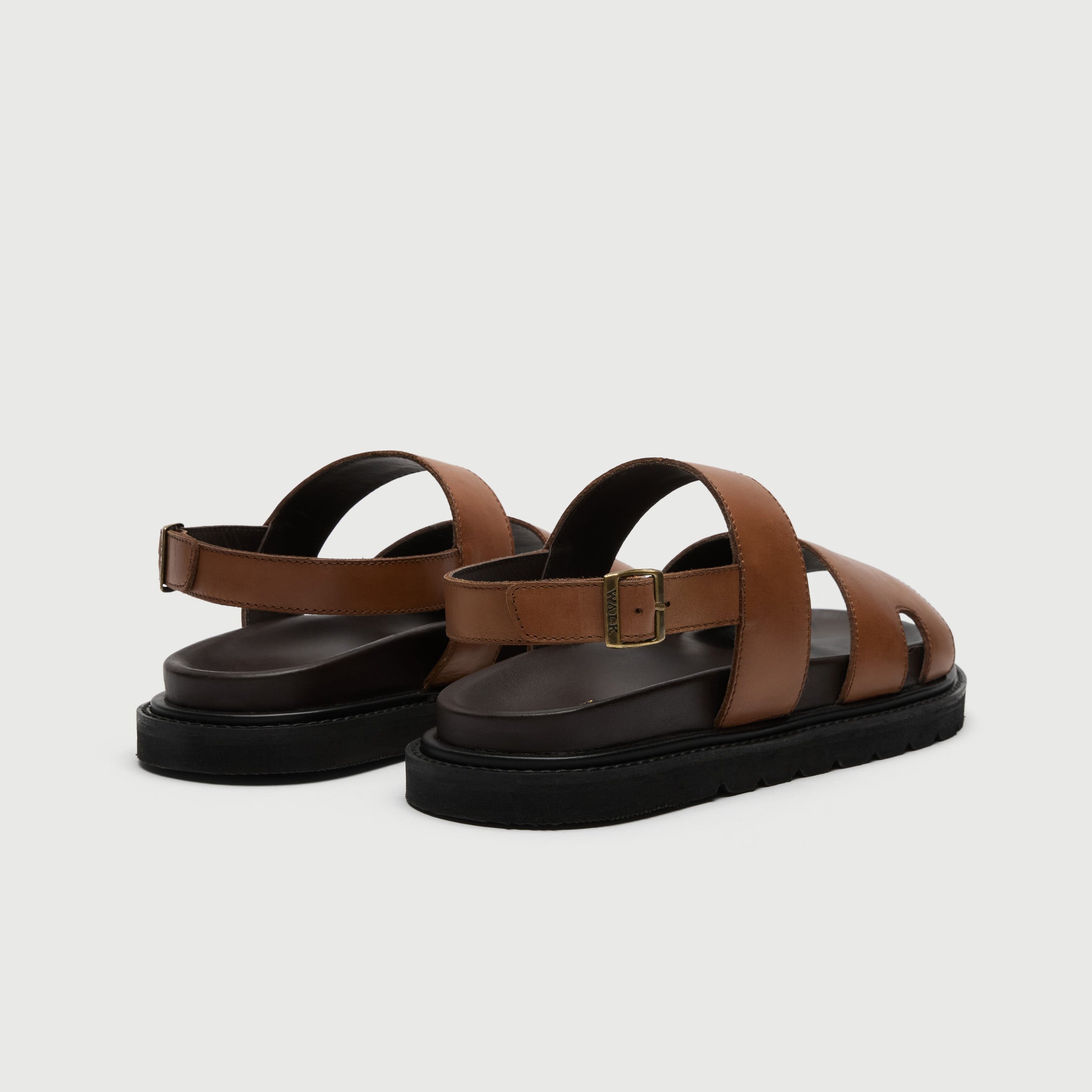 Walk London Ezra Backstrap Tan Brown Leather Men's Sandal heel view