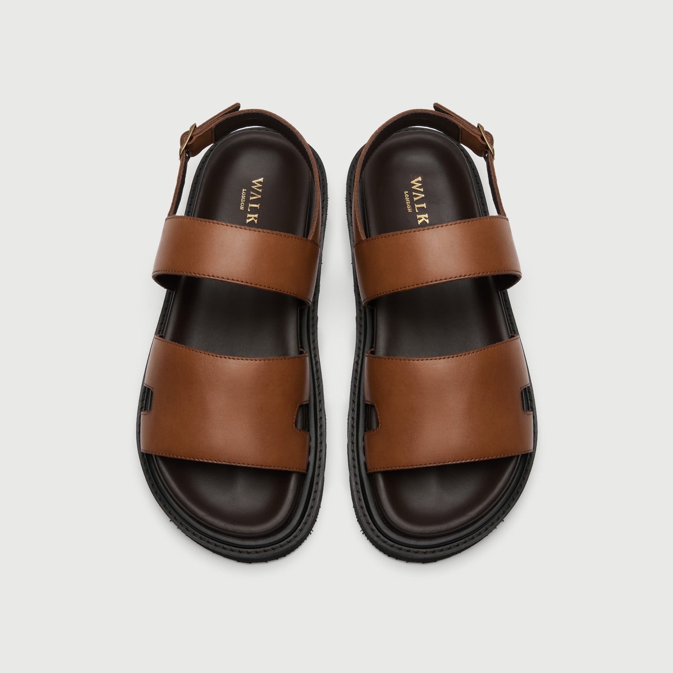 Walk London Ezra Backstrap Tan Brown Leather Men's Sandal top view