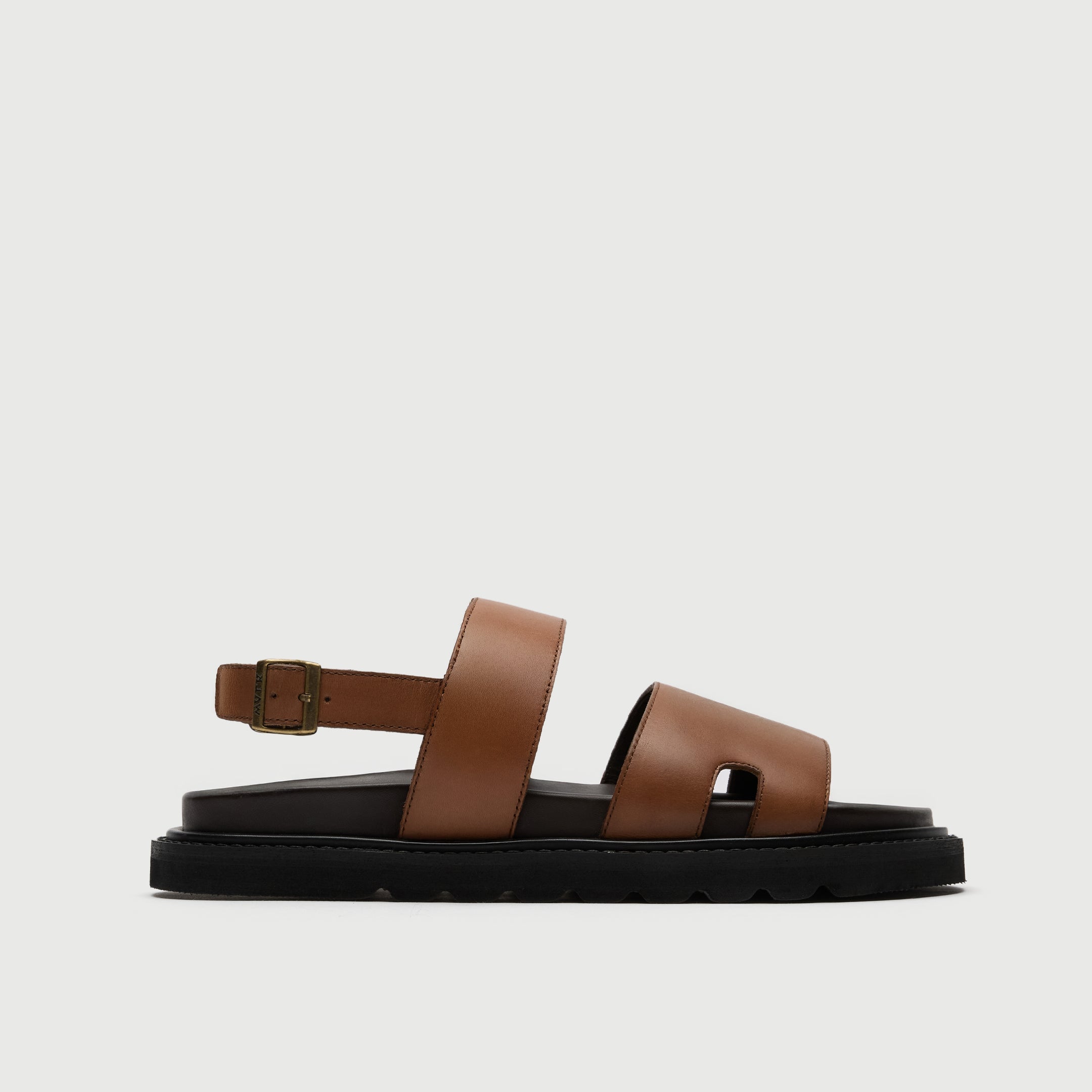 Walk London Ezra Backstrap Tan Brown Leather Men's Sandal side view