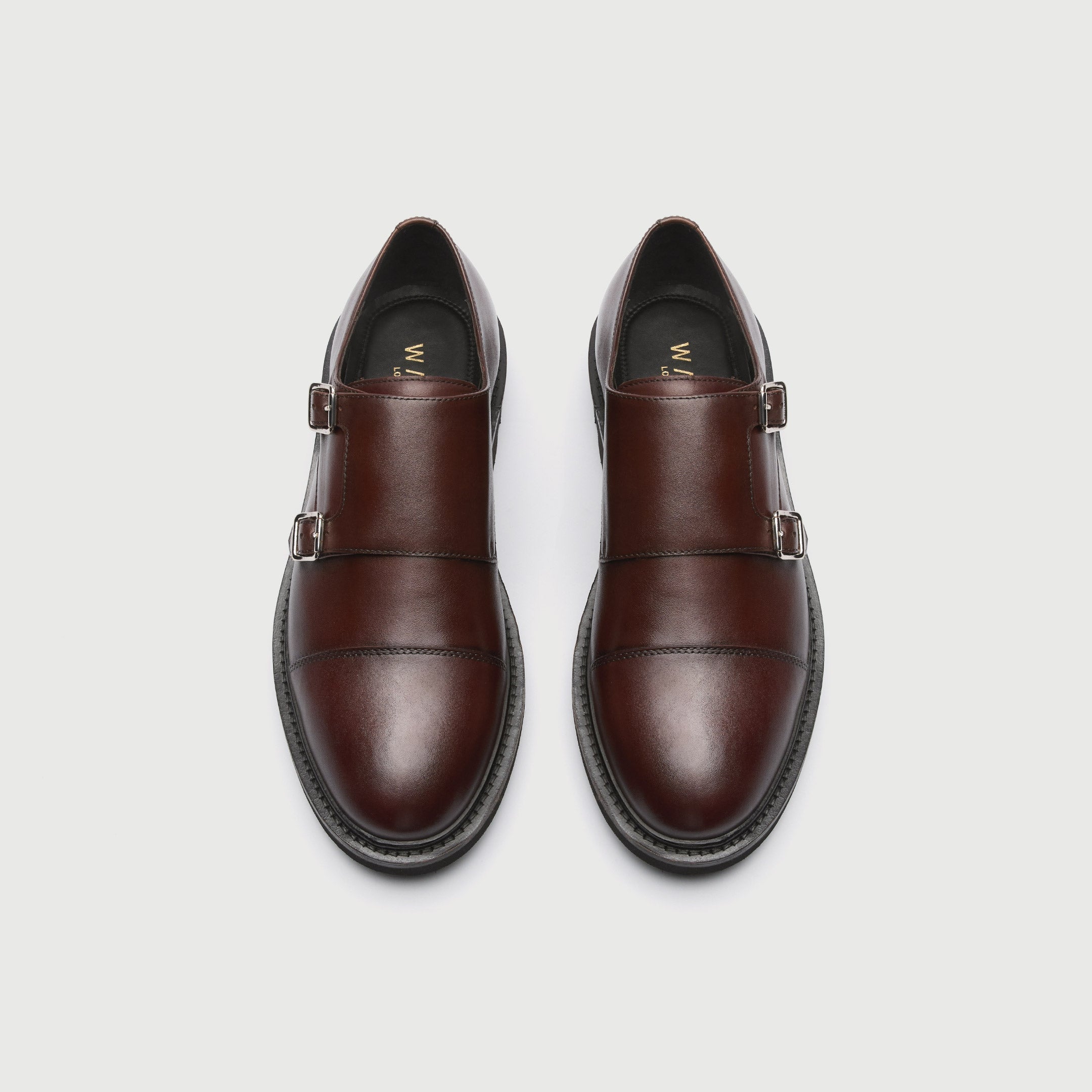 WALK London Mens Felix Monk Strap in Brown Leather