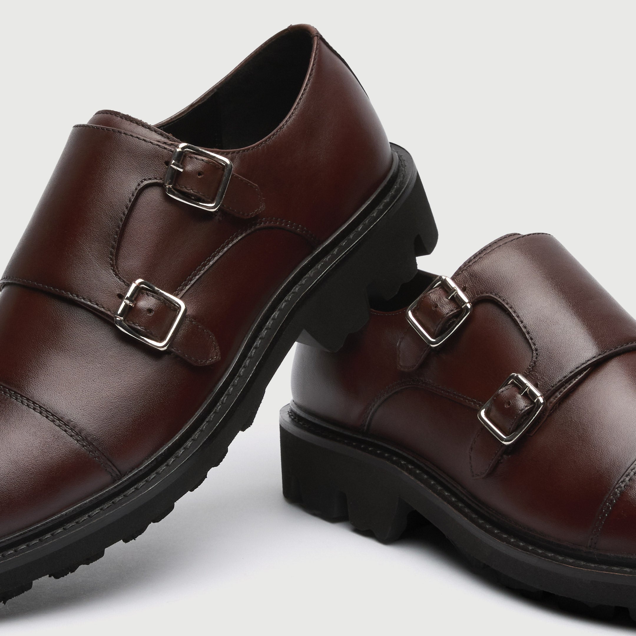 WALK London Mens Felix Monk Strap in Brown Leather