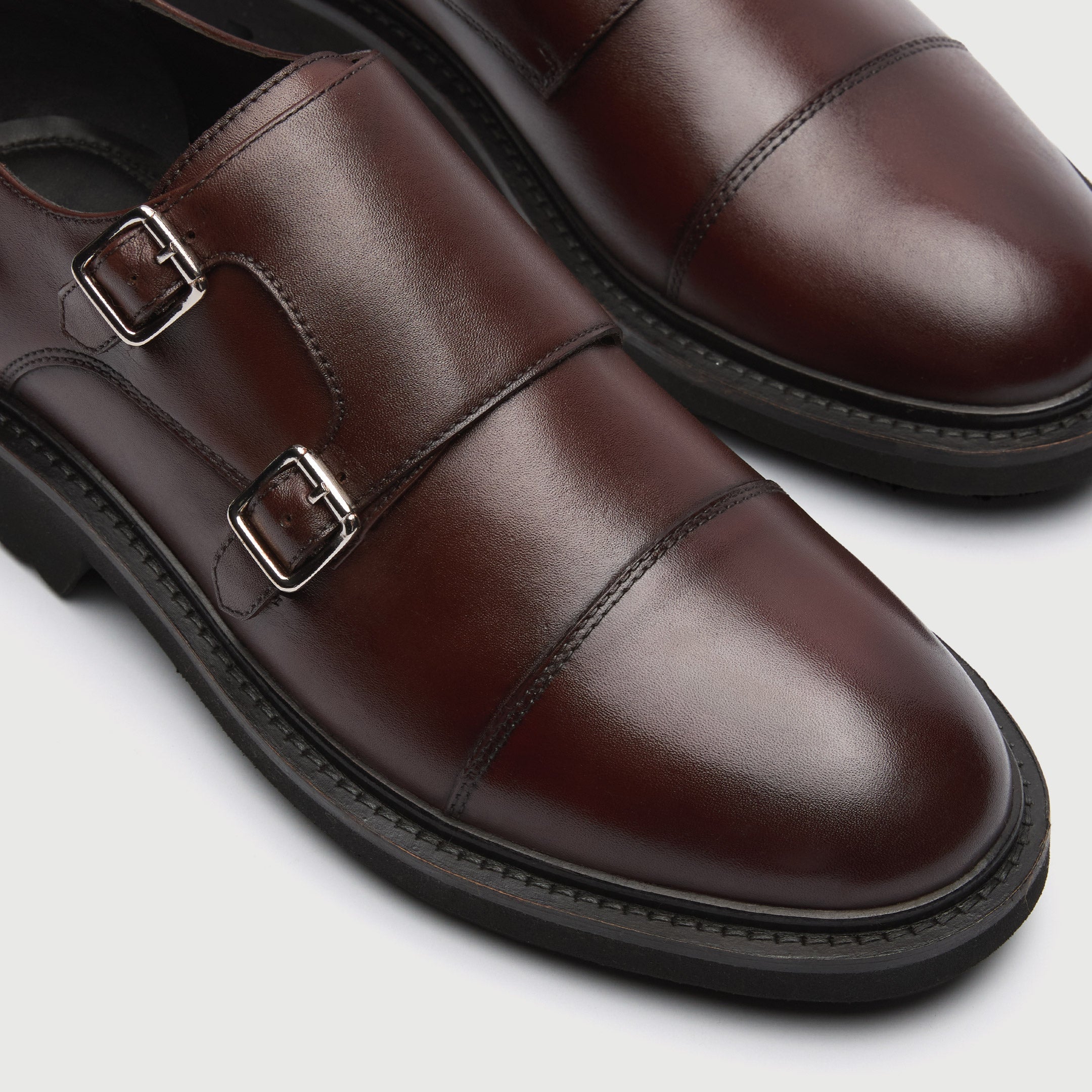 WALK London Mens Felix Monk Strap in Brown Leather