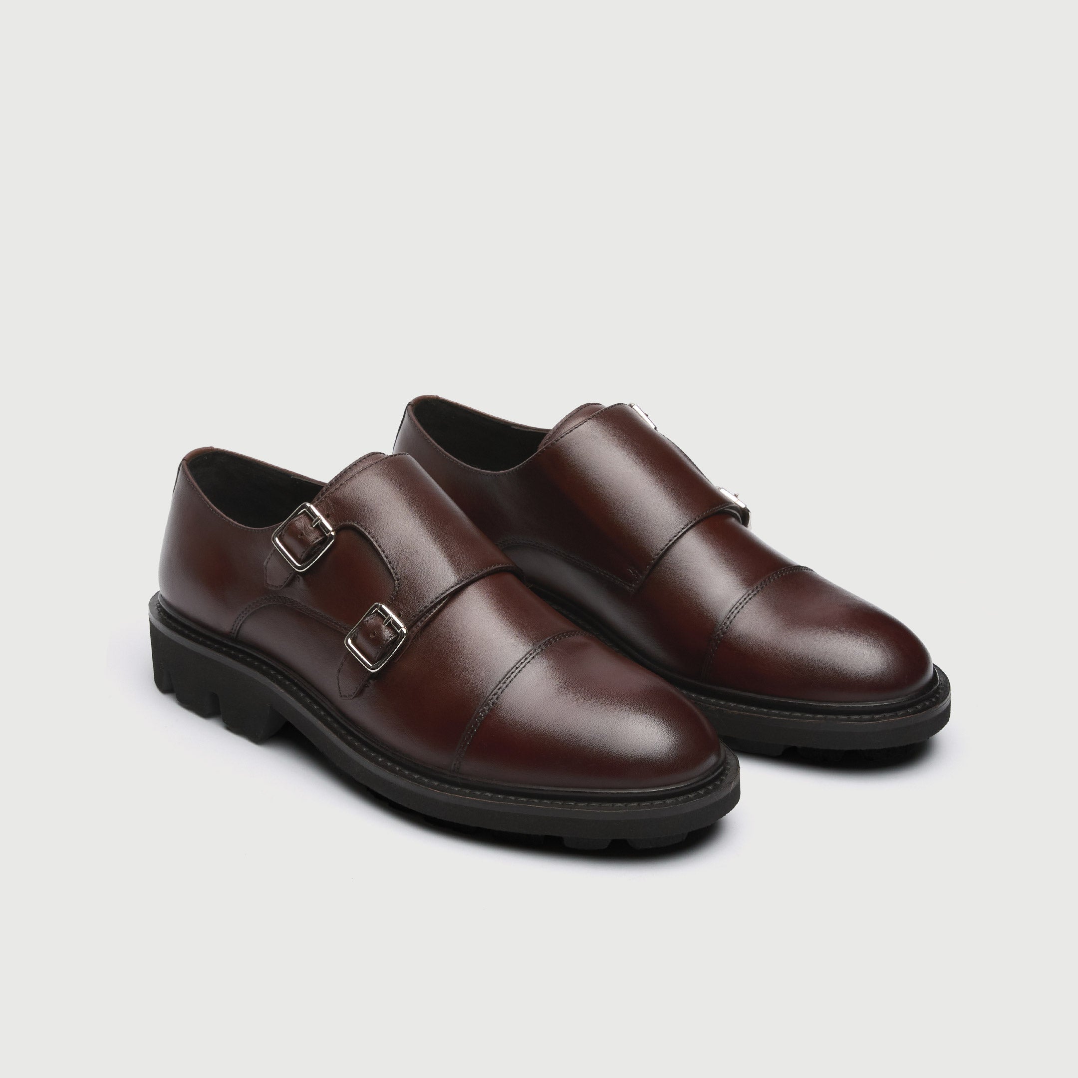 WALK London Mens Felix Monk Strap in Brown Leather