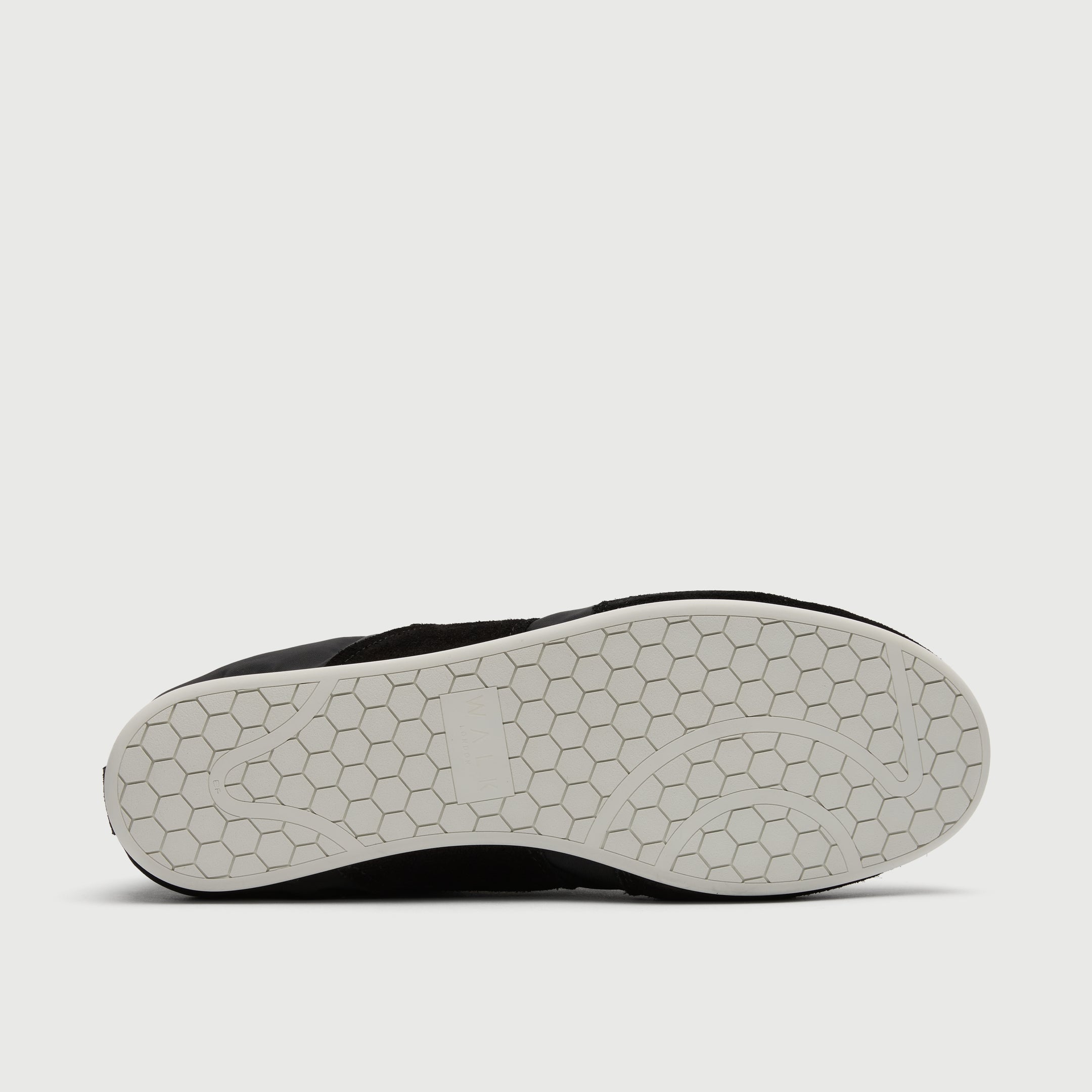 Walk London Firenze Trainer in black suede and textile sole view