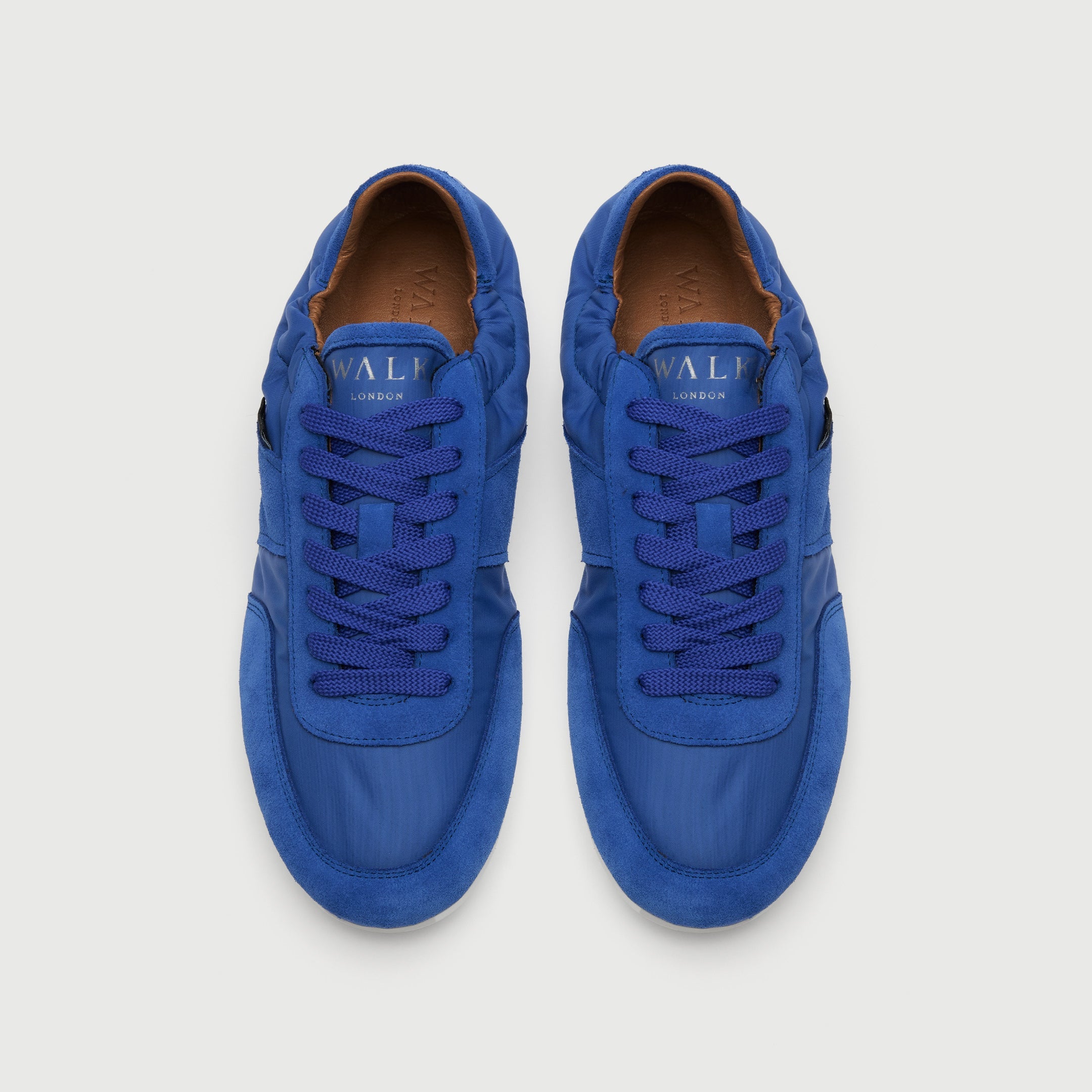 Walk London Firenze Trainer in blue suede and textile top view