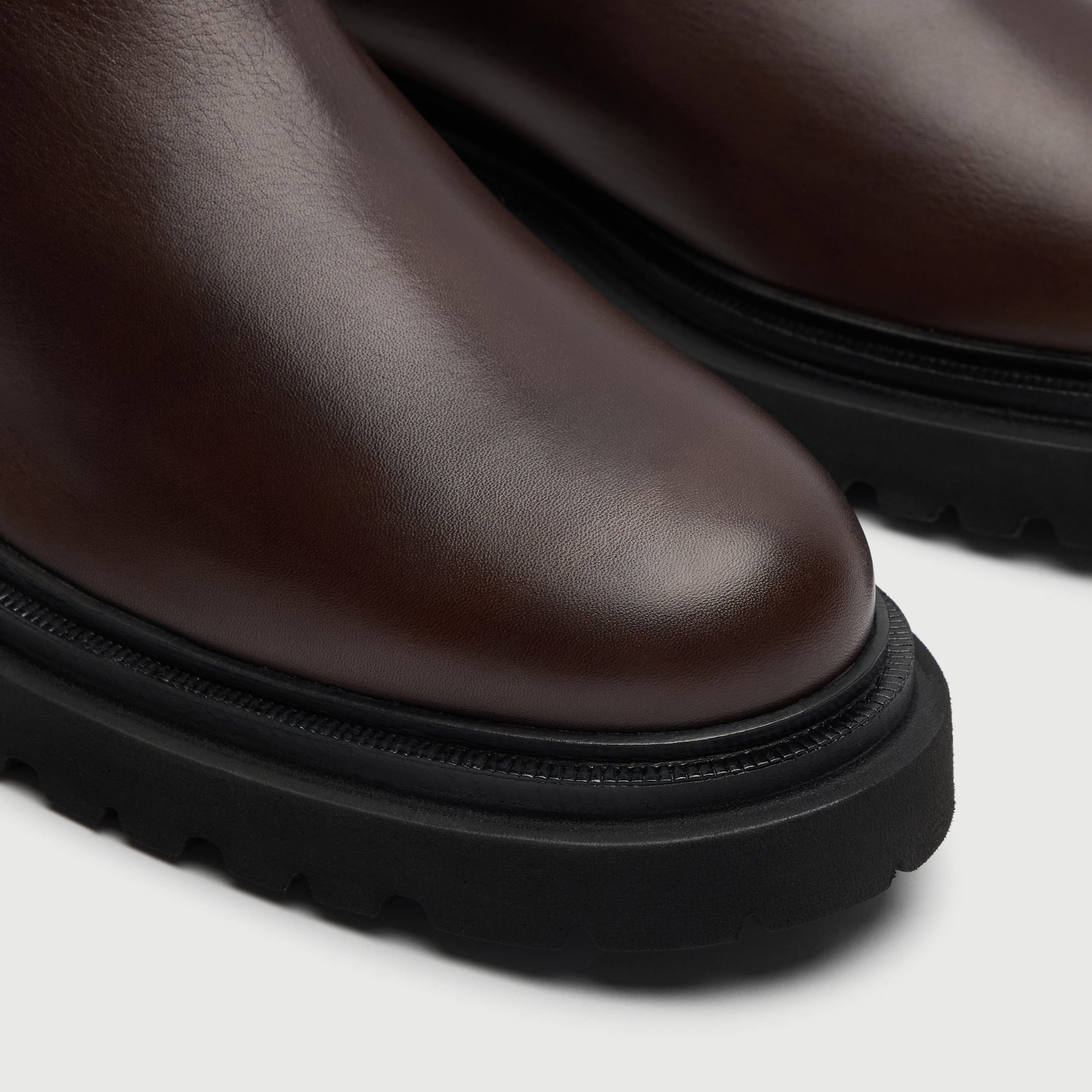 Walk London Hackney Chelsea Boot in Brown Leather close up of toe and sole
