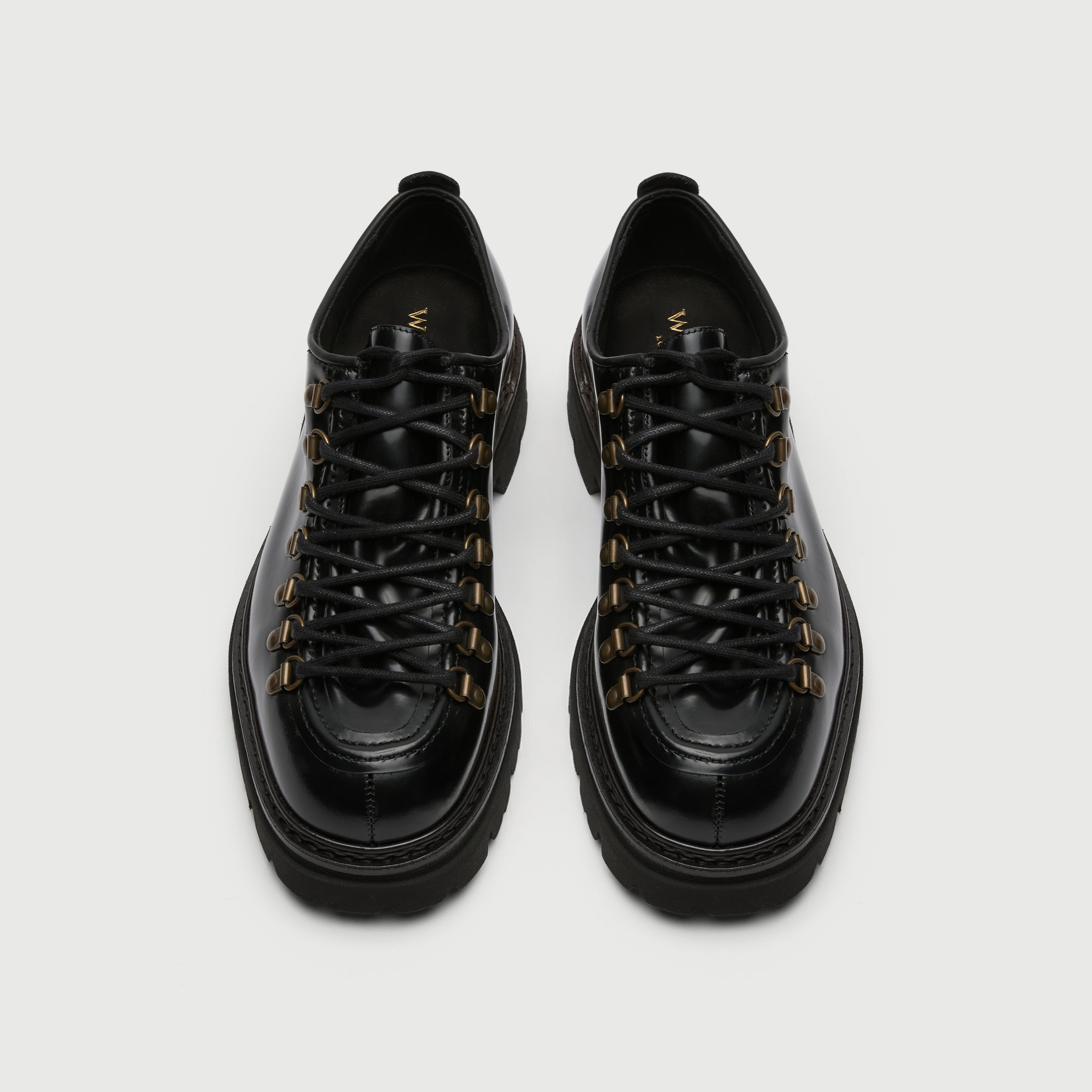 Walk London Mens Hartford Hiking Shoe in Black Patent Leather